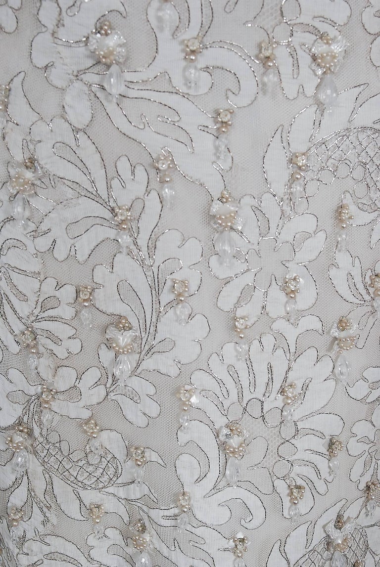 Spring 1961 Balmain Haute Couture Lesage Ivory Beaded Dress w Detachable Cape