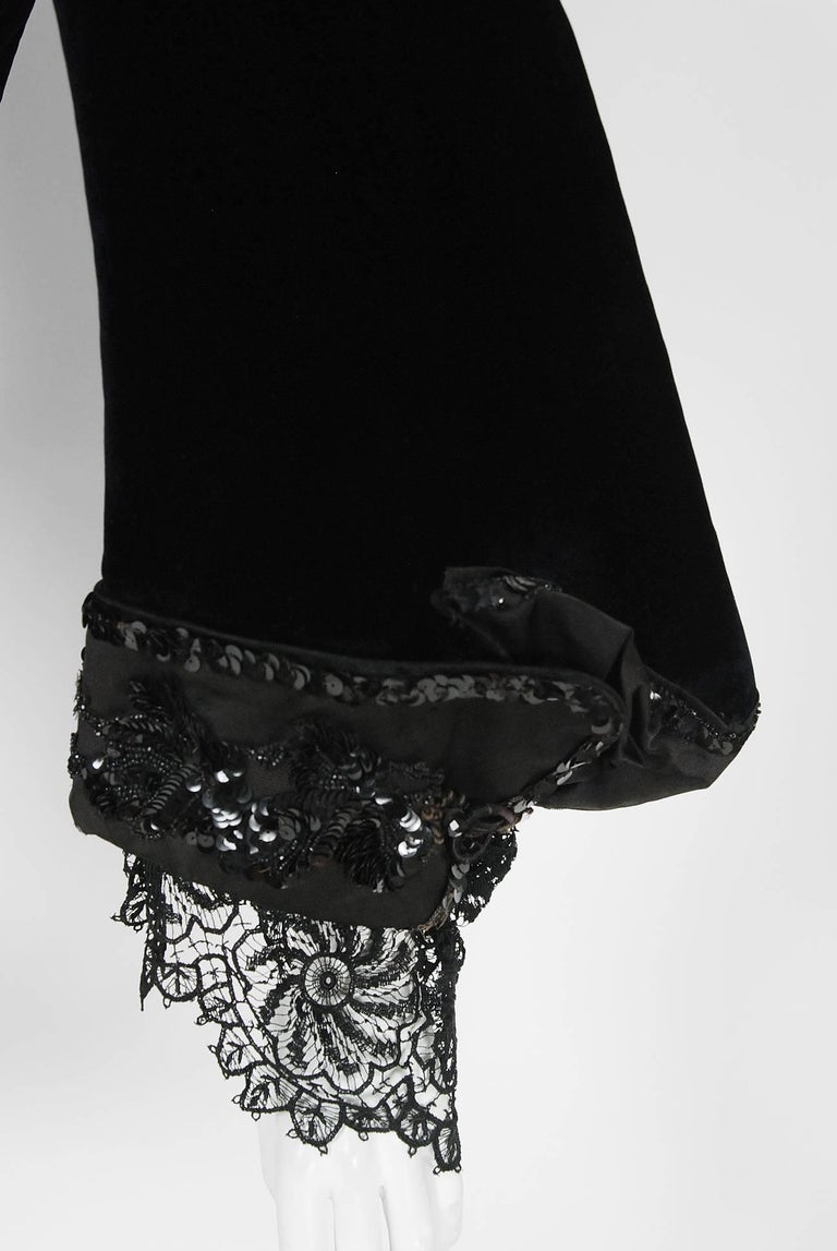 1910's Edwardian Antique Couture Black Beaded Sequin Velvet Poet-Sleeve ...