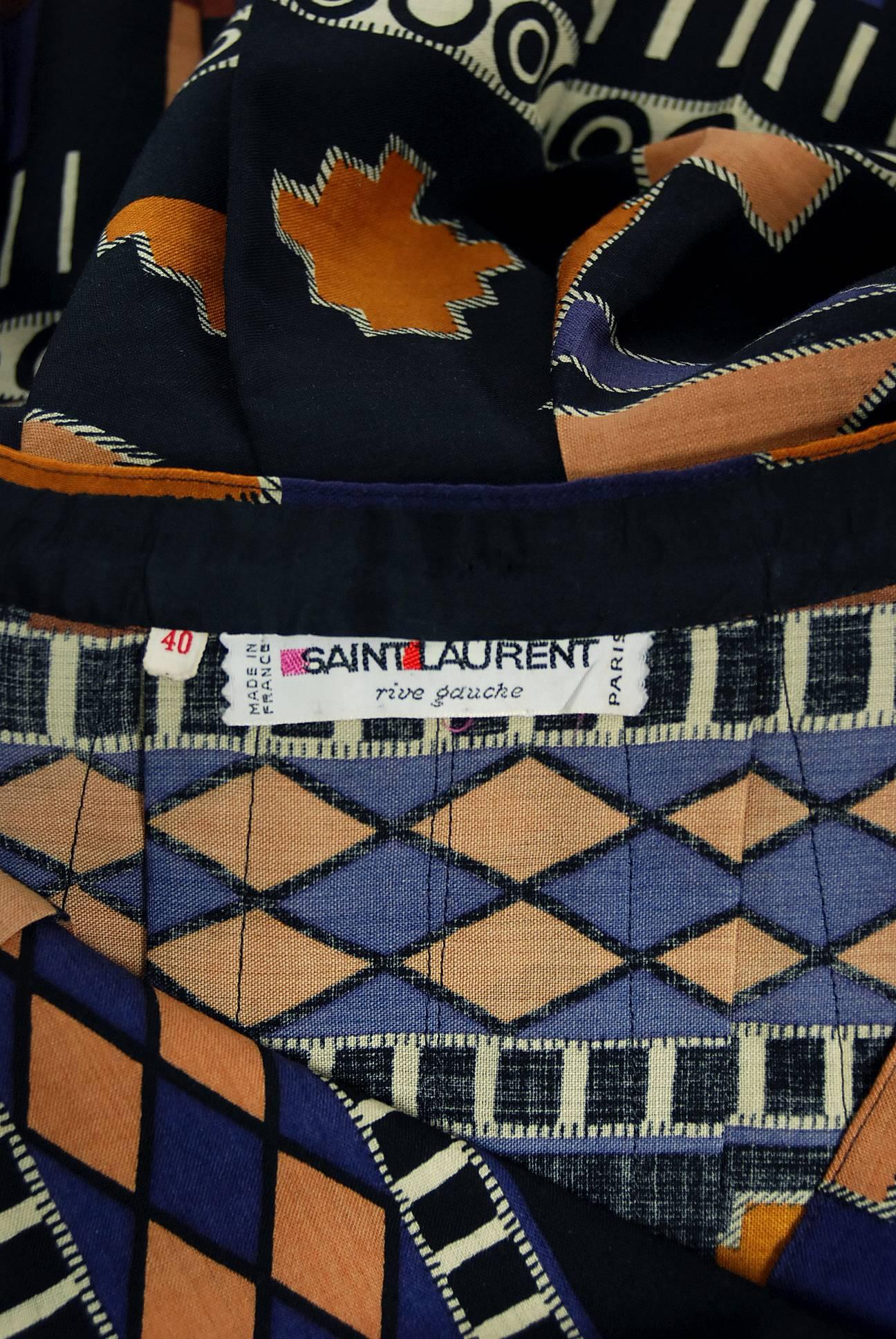 1969 Yves Saint Laurent Documented Graphic Op-Art Print Pleated Wool Wrap Skirt 2