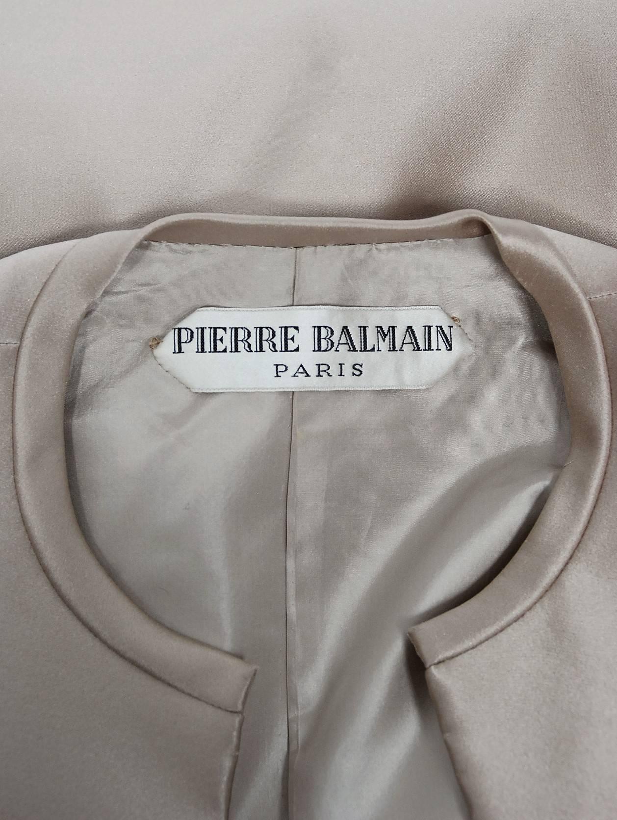 Women's Vintage 1967 Pierre Balmain Haute Couture Beaded Lesage Satin Dress and Jacket 