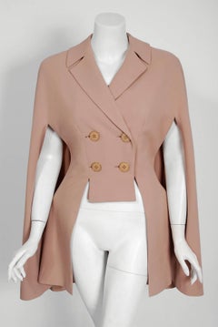 1940's Irene Lentz Couture Mauve Wool Gabardine Double-Breasted Cape Jacket