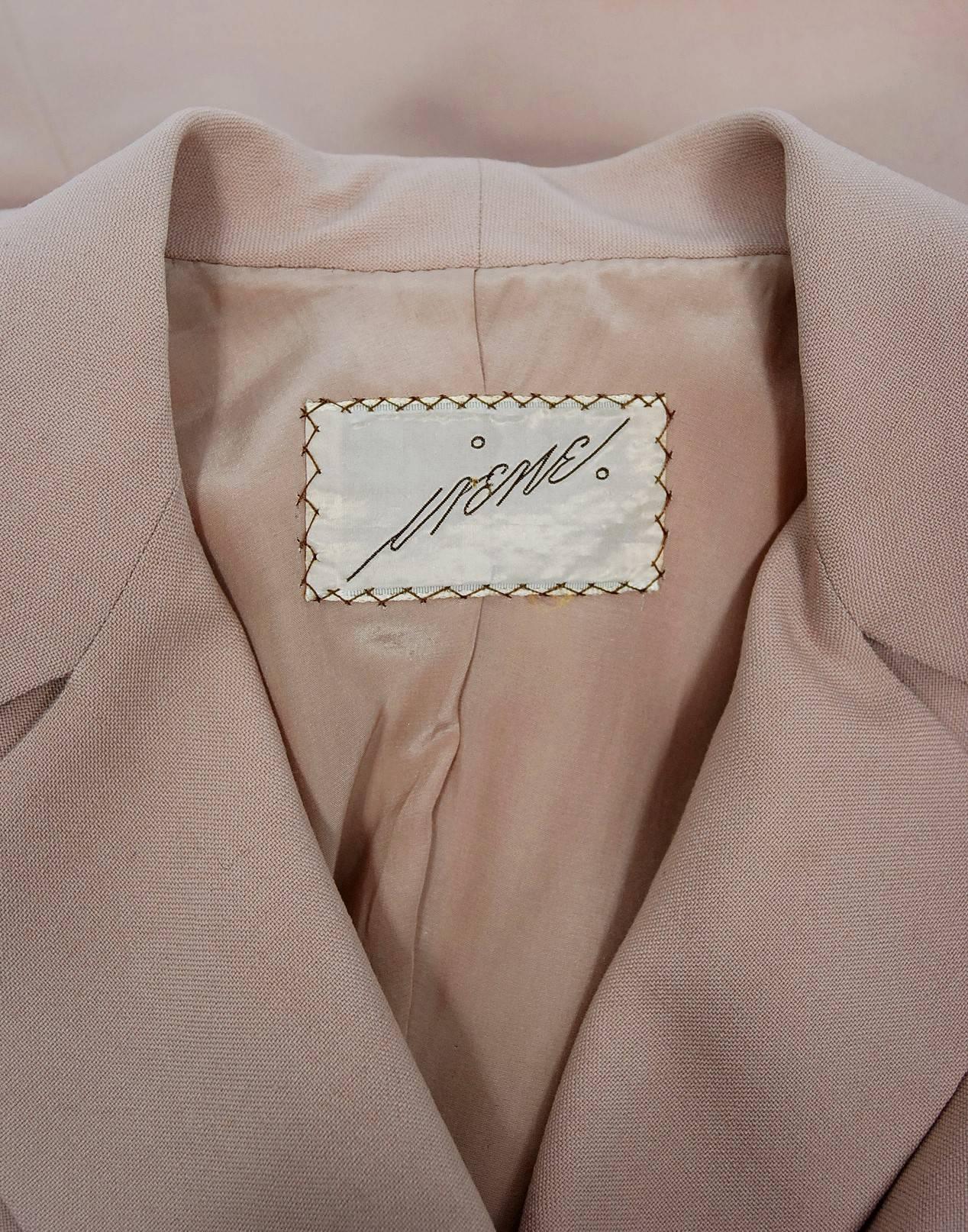 Women's 1940's Irene Lentz Couture Mauve Wool Gabardine Double-Breasted Cape Jacket