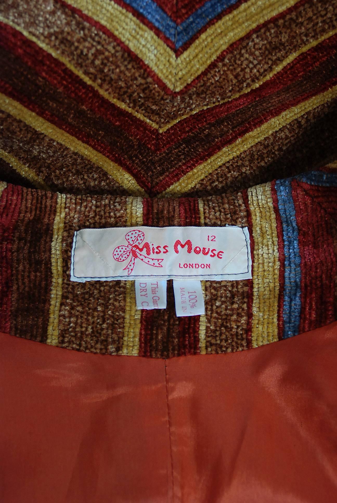 Women's 1973 Miss Mouse Striped Chenille Corduroy Dolman-Sleeve Cropped Deco Jacket