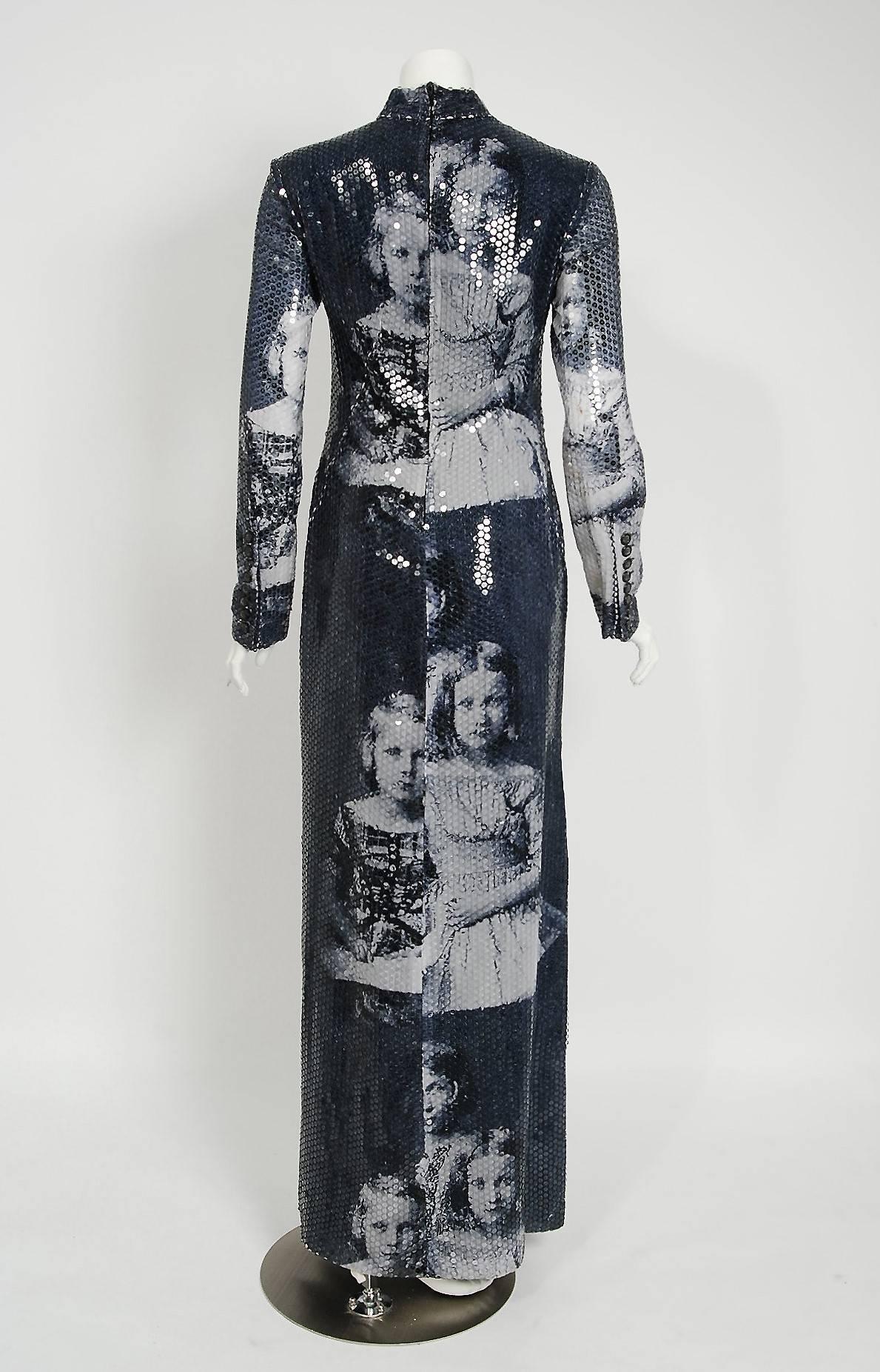 1998 Alexander McQueen 'Joan' Romanov' Sequin Print Long-Sleeve Runway Gown 1