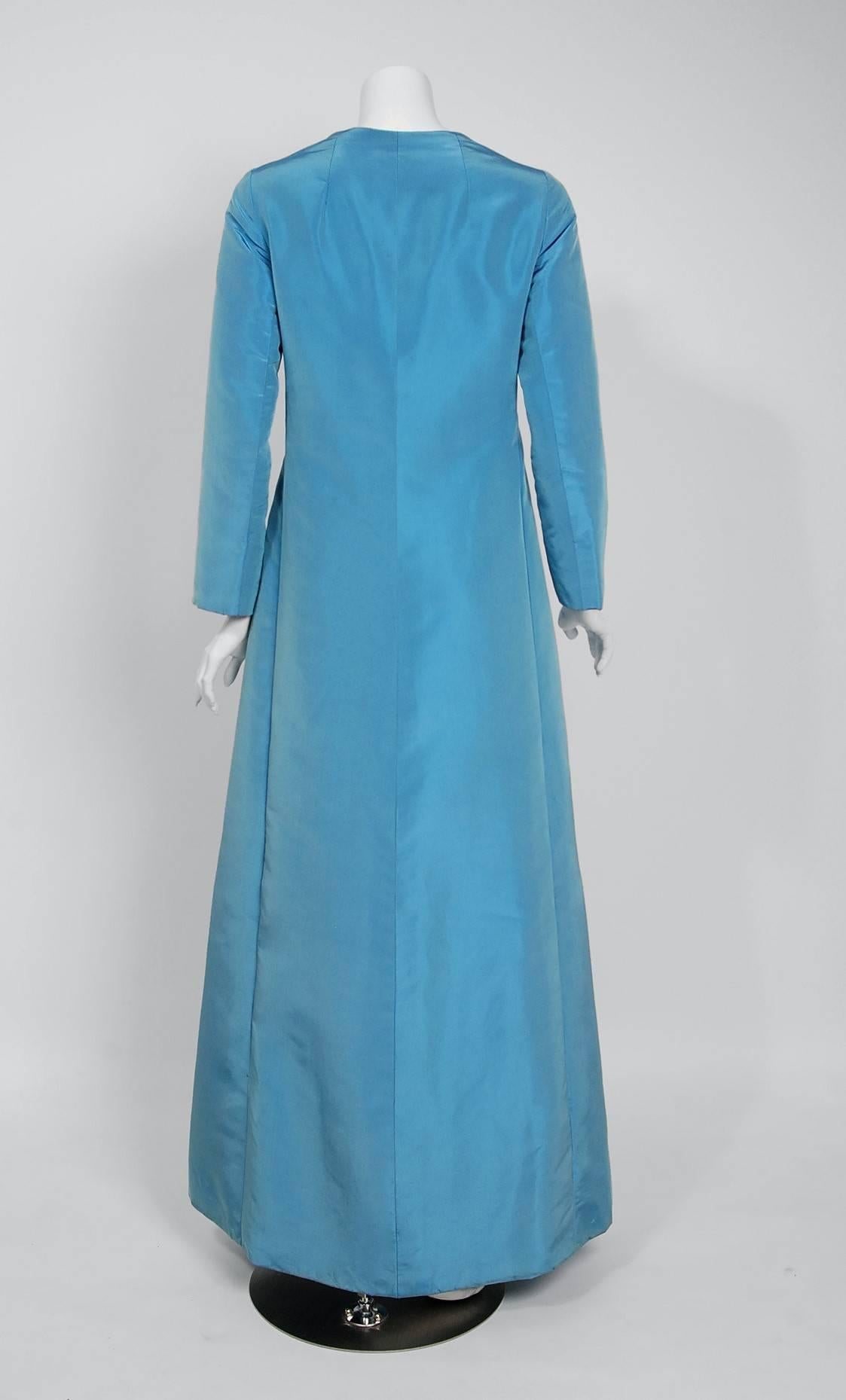 Women's Vintage 1964 Christian Dior Haute Couture Blue Silk Faille Full Length Jacket