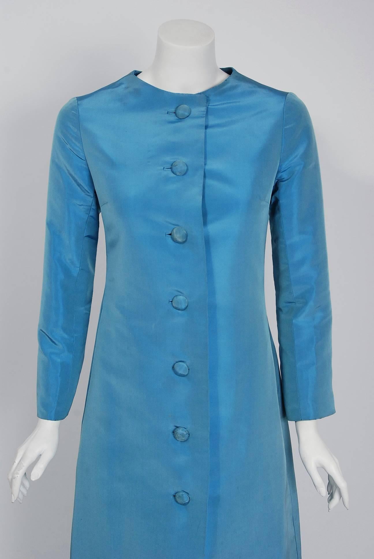 The House of Dior has been an enduring icon of Haute Couture. When the talented Marc Bohan took over as head designer in 1960, he continued the Dior tradition of elegant design. This beautiful full-length sculpted coat is a perfect example of his
