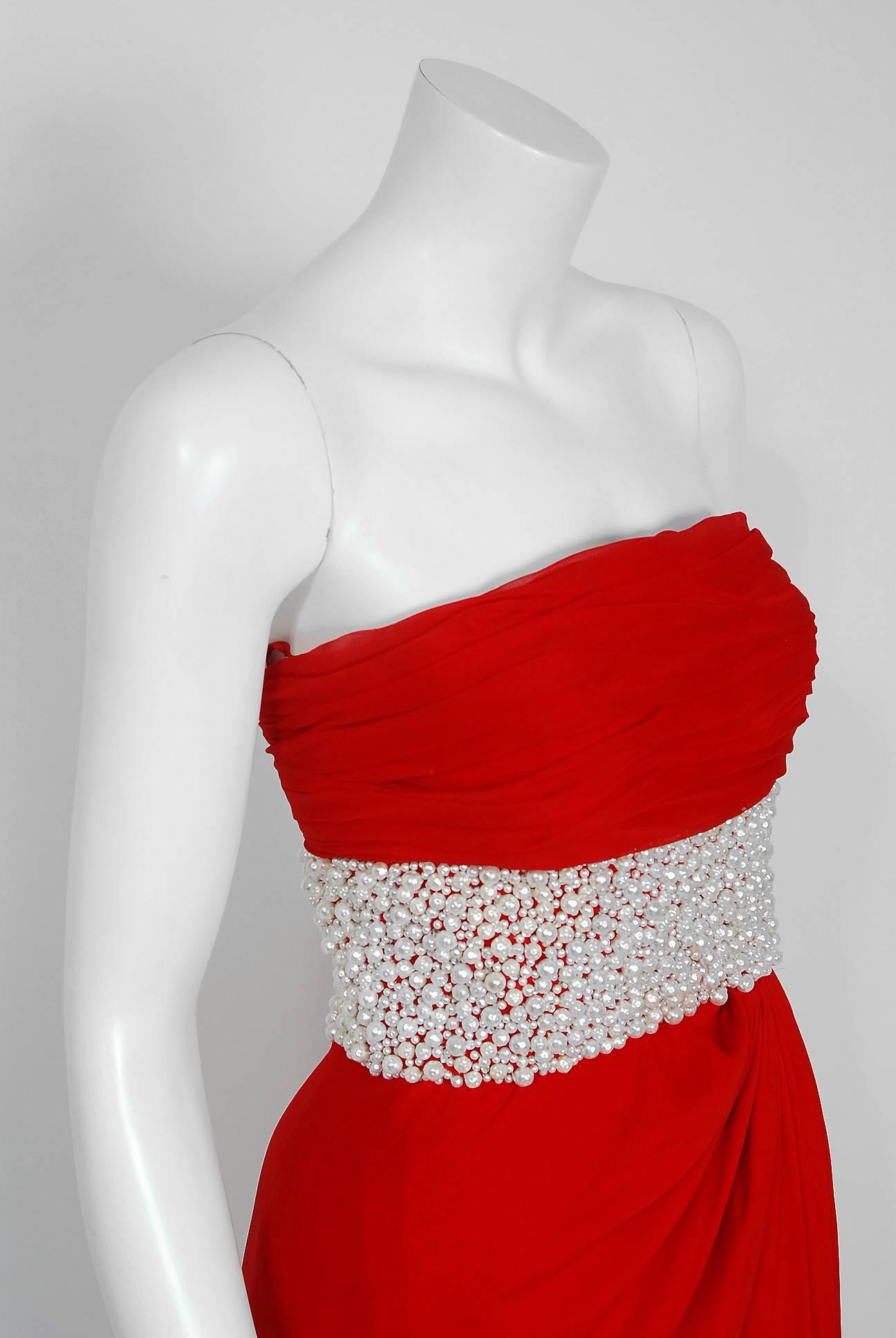 ruby red chiffon gown