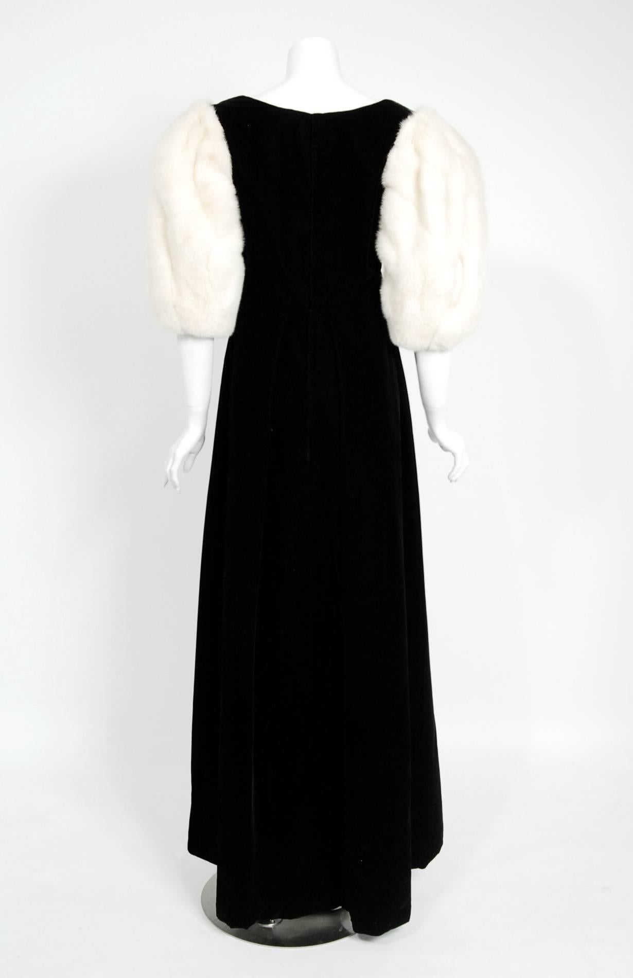 1953 Irene Lentz Couture Black Velvet & Mink Fur Puff-Sleeve Gown Ensemble 2
