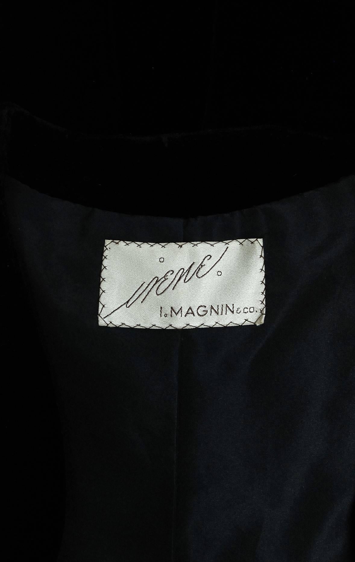 1953 Irene Lentz Couture Black Velvet & Mink Fur Puff-Sleeve Gown Ensemble 3