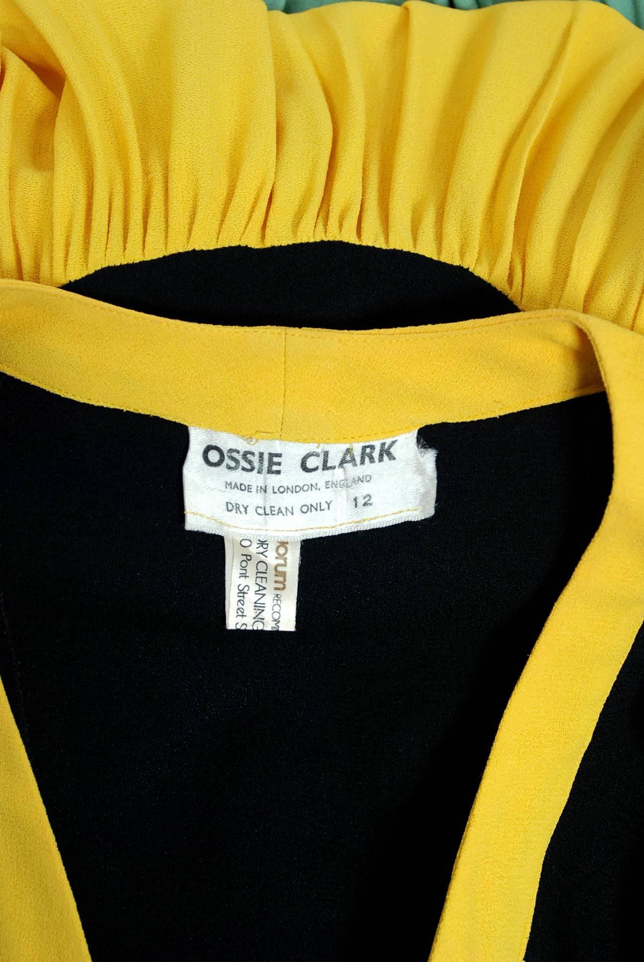 1970 Ossie Clark Couture Traffic Light Block-Color Tiered Crepe Plunge Dress In Good Condition In Beverly Hills, CA