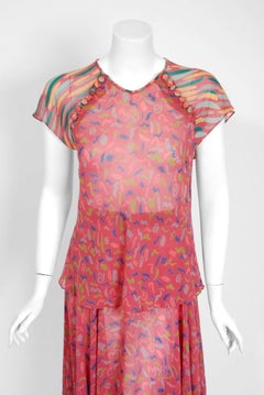 Vintage 1970's Ossie Clark for Radley Pink Celia Birtwell Print Crepe Dress Set