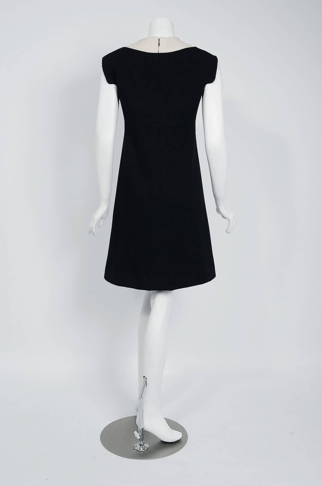 1968 Pierre Cardin Black & Ivory Block Color Wool Lace-Up Mod Space Age Dress  2