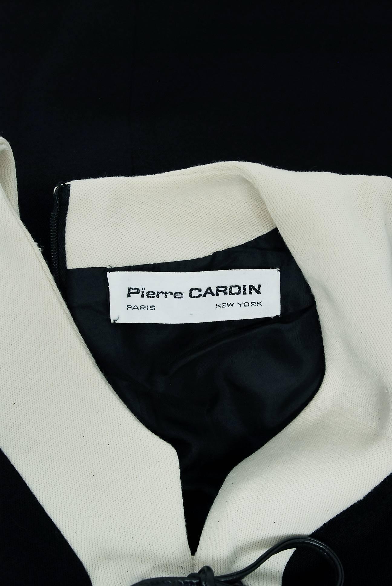 1968 Pierre Cardin Black & Ivory Block Color Wool Lace-Up Mod Space Age Dress  3