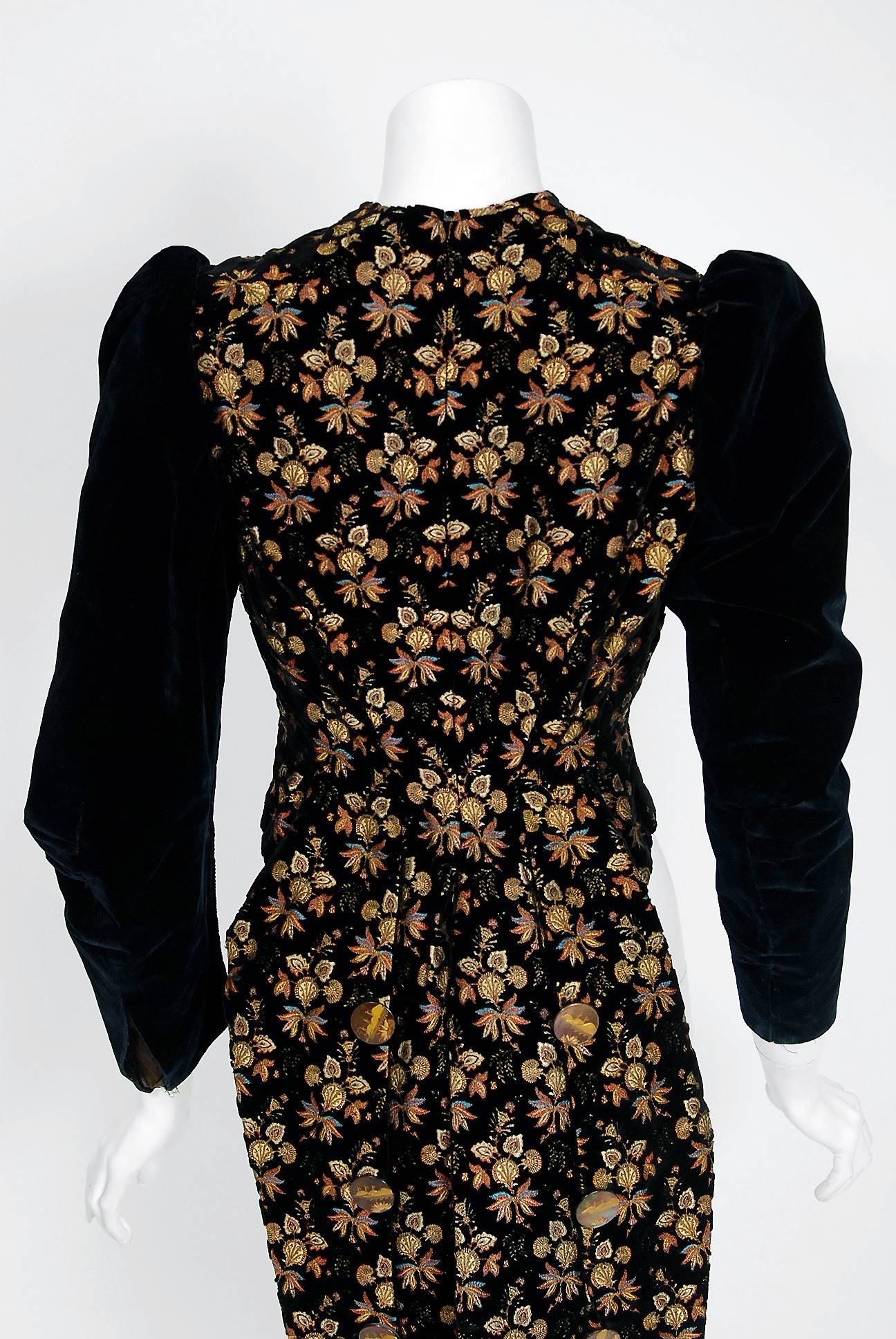 House of Worth Haute Couture Colorful Velvet Scenic Buttons Tails Jacket, 1890  1