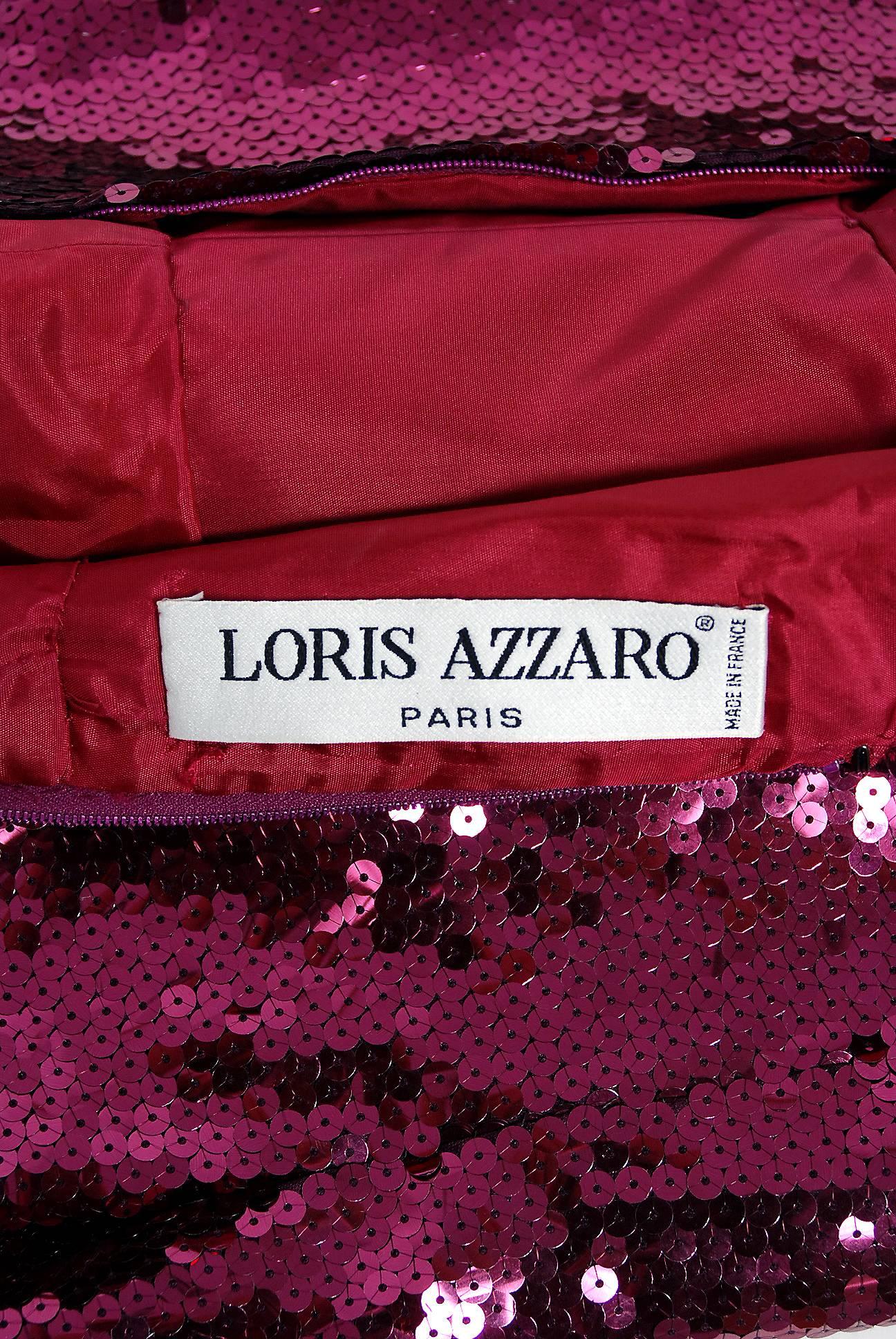 1975 Loris Azzaro Couture Fuchsia Sequin Asymmetric One-Shoulder Cocktail Dress 1