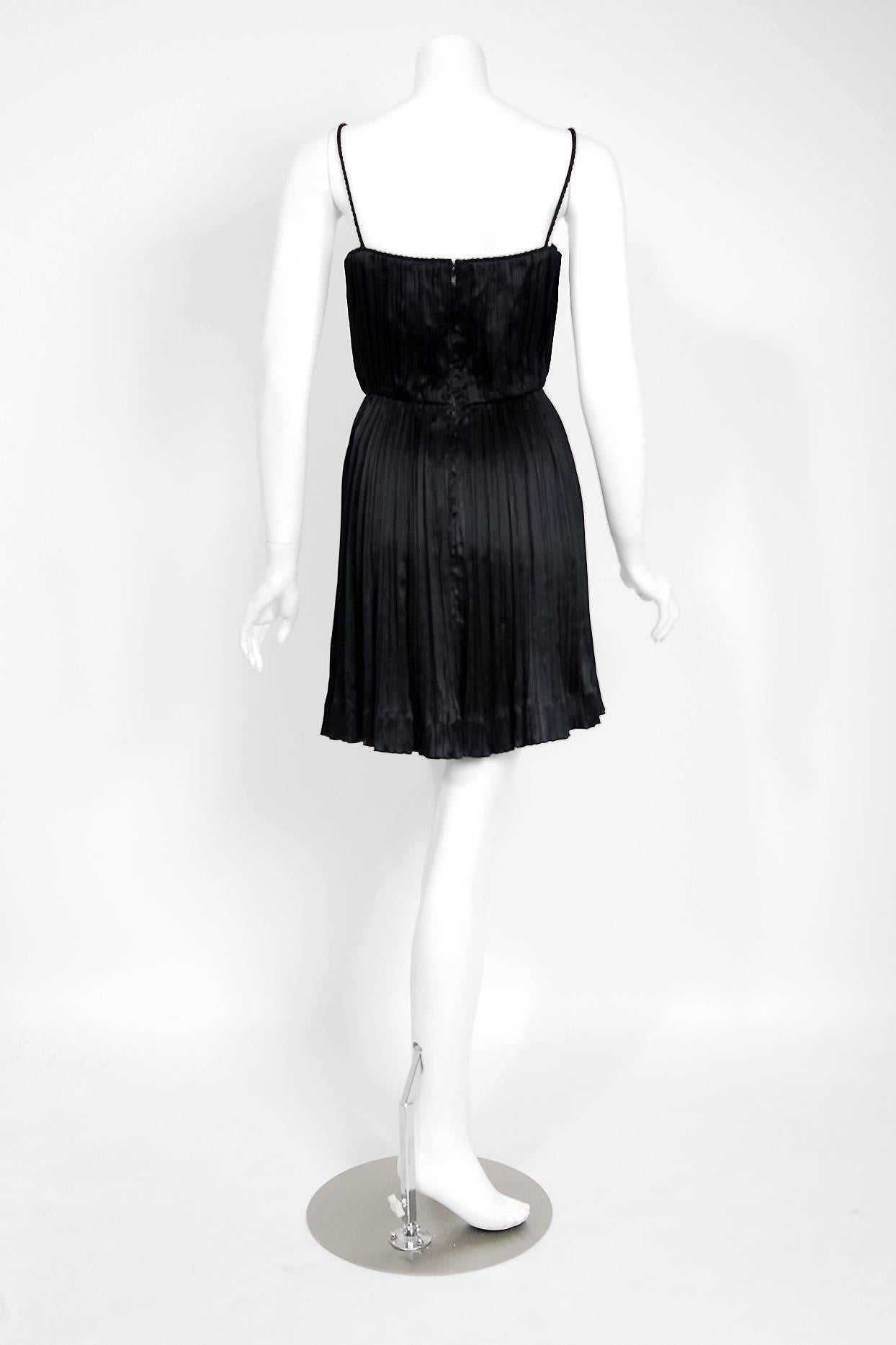 1977 Chanel Black Fortuny Pleated Silk Mini Cocktail Dress & Bell-Sleeve Jacket  1