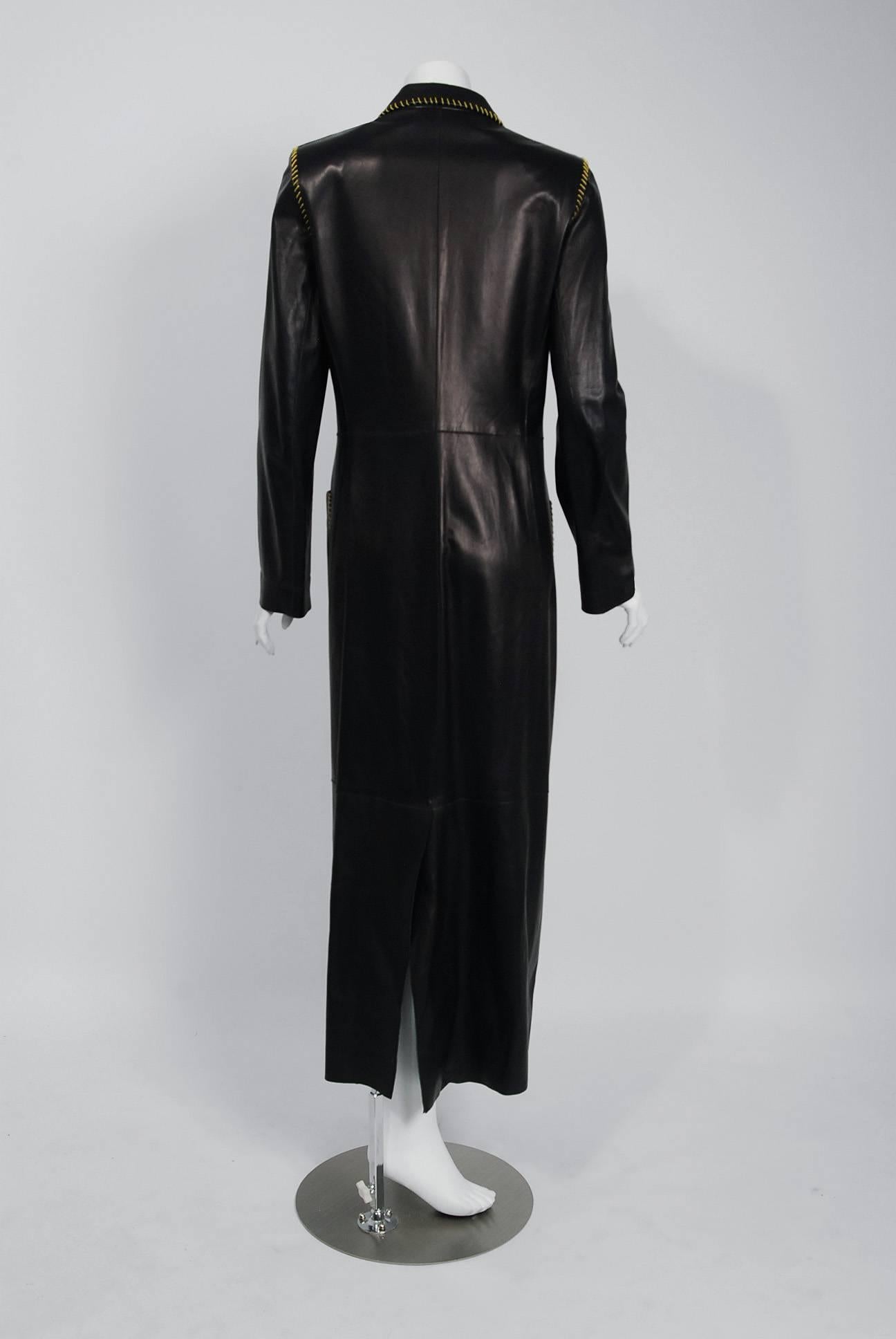 Alexander McQueen for Givenchy Runway Whipstitch Black Leather Trench Coat, 2000 1