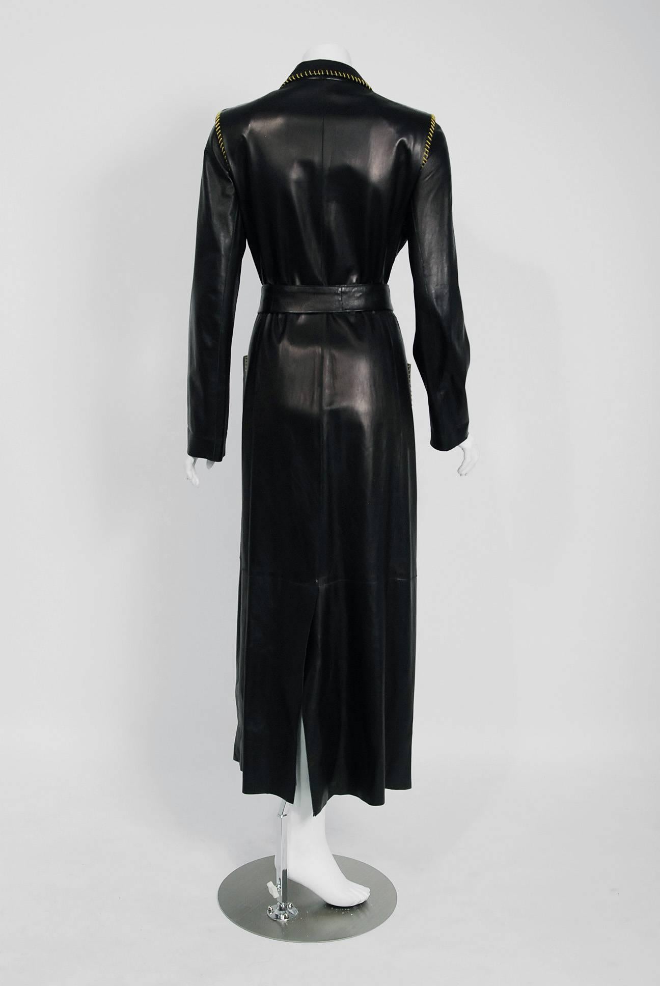 Alexander McQueen for Givenchy Runway Whipstitch Black Leather Trench Coat, 2000 3