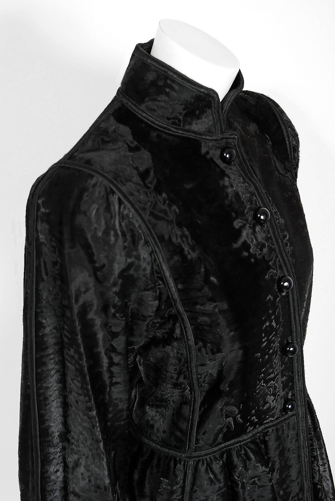 Women's 1976 Yves Saint Laurent Couture Russian Collection Black Broadtail Fur Jacket