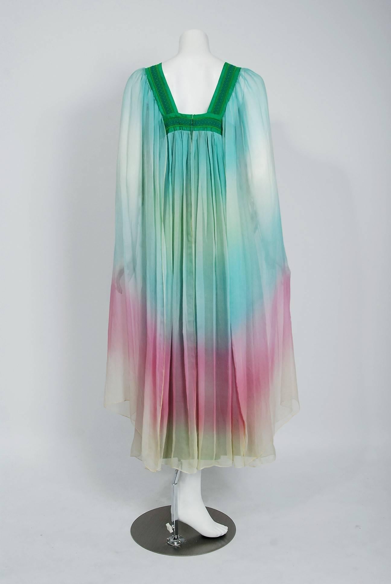 1975 Gina Fratini Elizabeth Taylor Wedding Ombre Design Chiffon Bohemian Dress 1