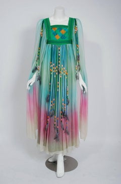 1975 Gina Fratini Elizabeth Taylor Wedding Ombre Design Chiffon Bohemian Dress