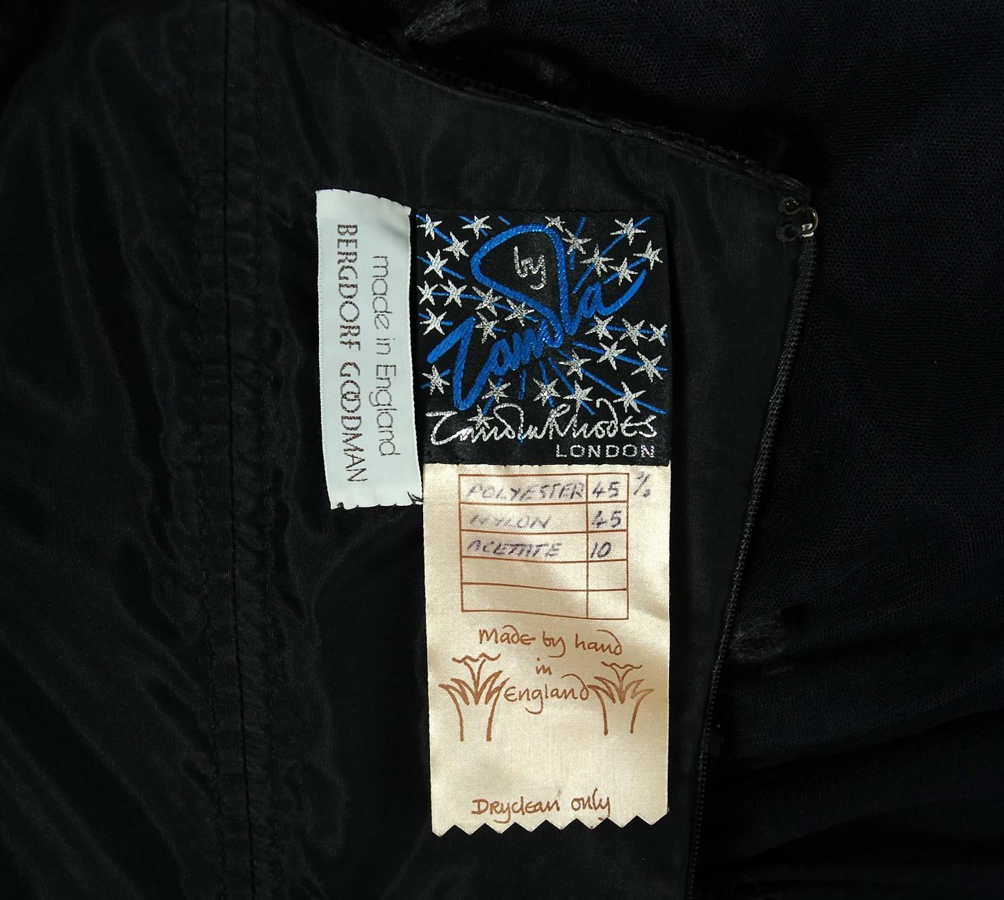 Vintage 1990s Zandra Rhodes Sheer Black Tulle Bare Shoulder Tassel High-Low Gown For Sale 3