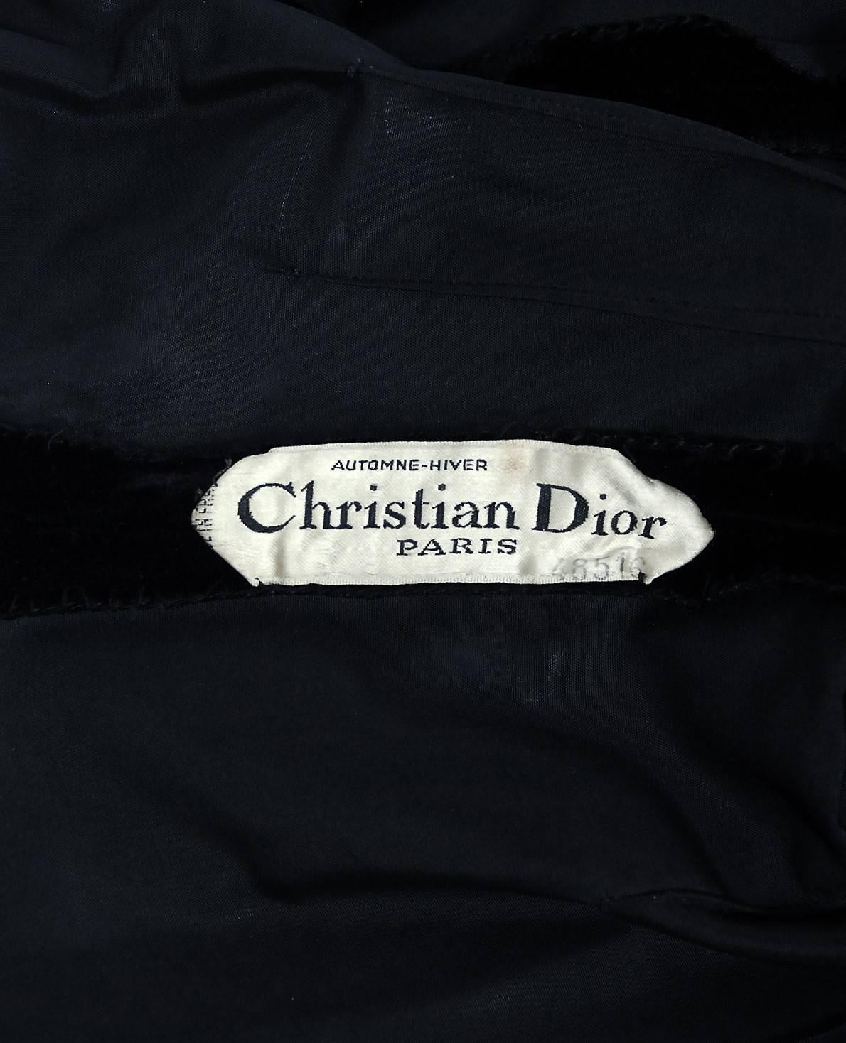 1955 Christian Dior Haute-Couture Black Velvet & Pleated Silk Cocktail Dress 3