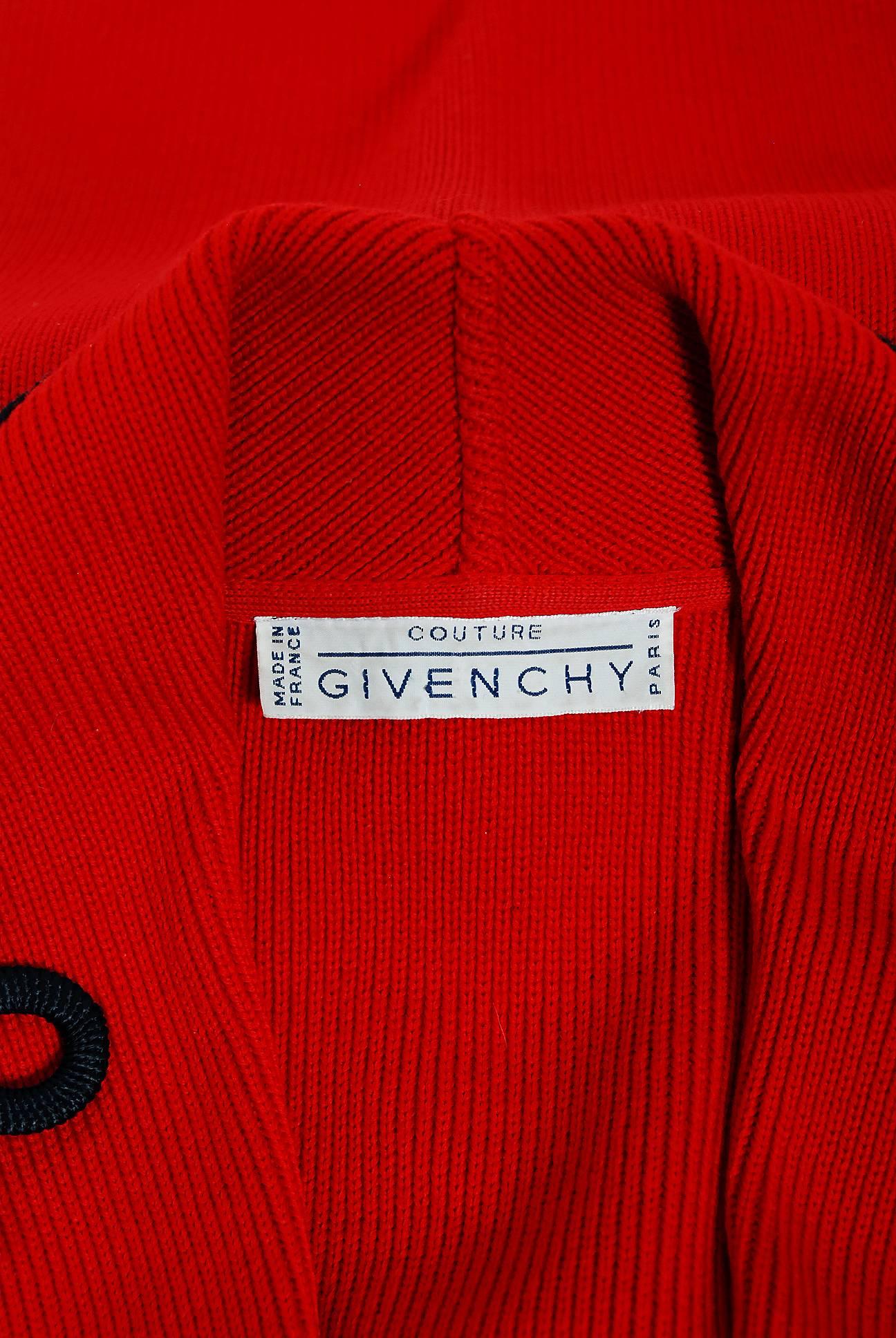 Vintage 1993 Givenchy Couture Runway Red & Black Wool Knit Shawl Collar Cardigan 3