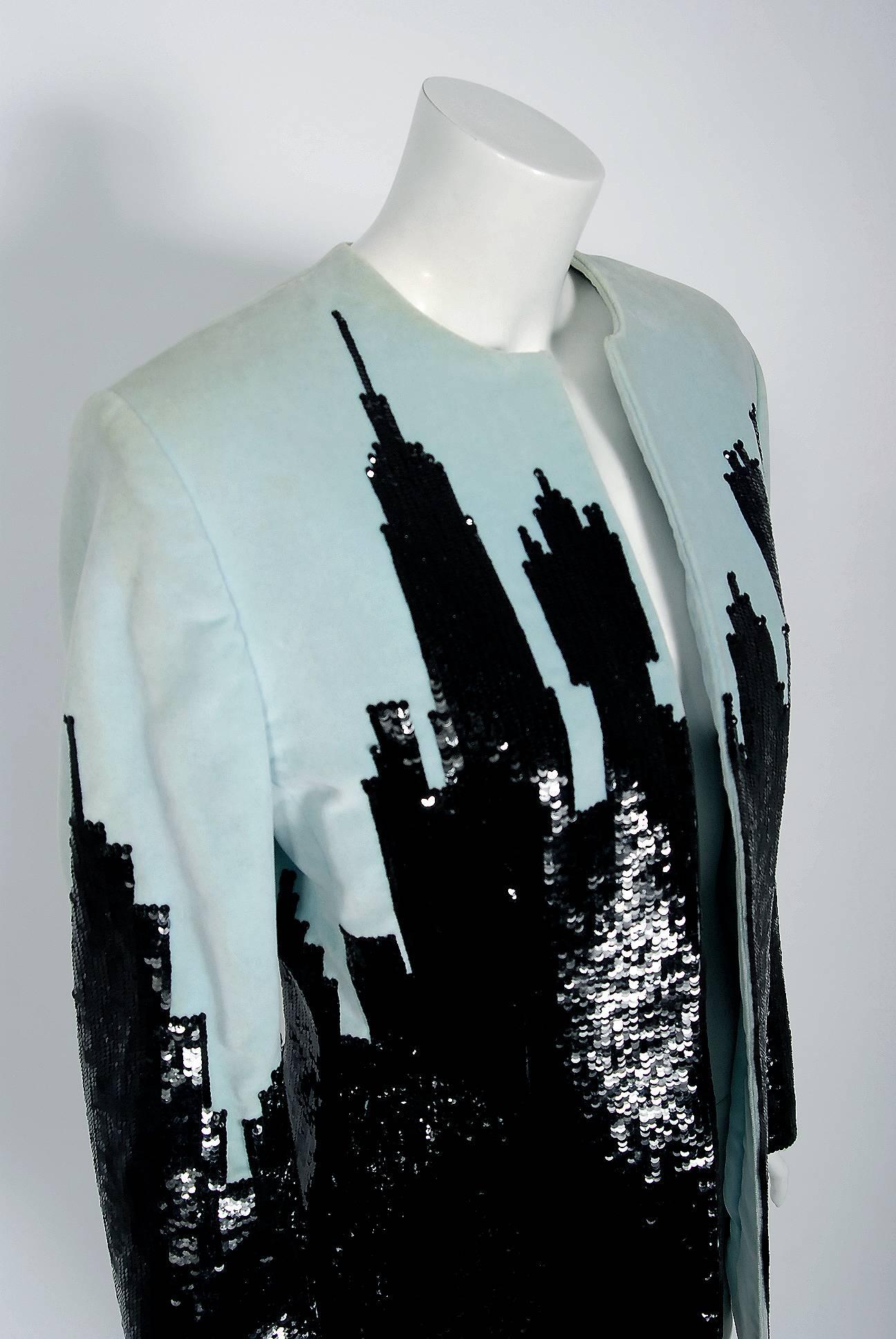 1990 Marc Jacobs for Perry Ellis Cityscape Sequin Embroidered Velvet Jacket  In Excellent Condition In Beverly Hills, CA