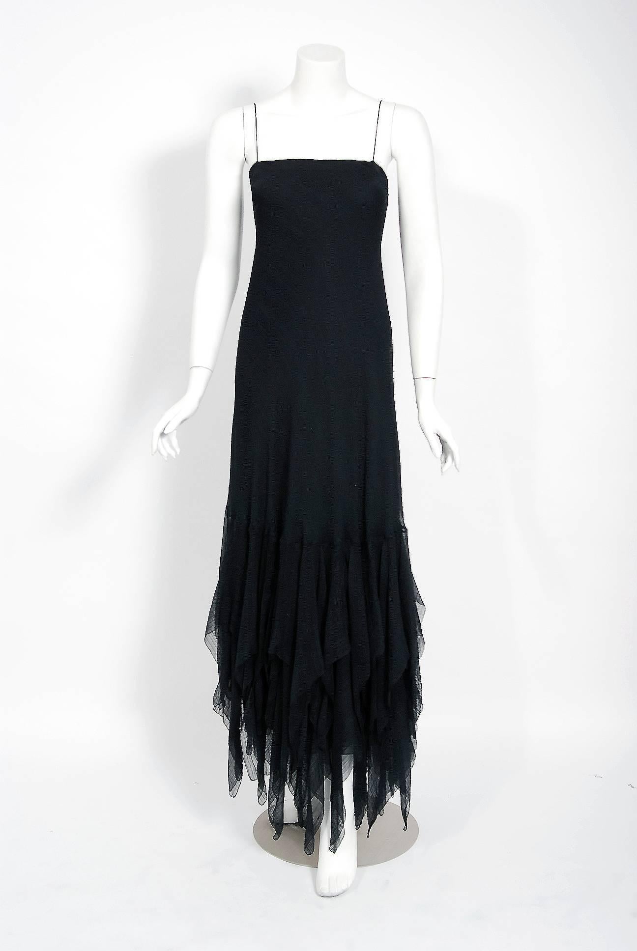 Vintage 1970's Stavropoulos Black Sheer Silk Carwash Gown & Billow-Sleeve Jacket Damen