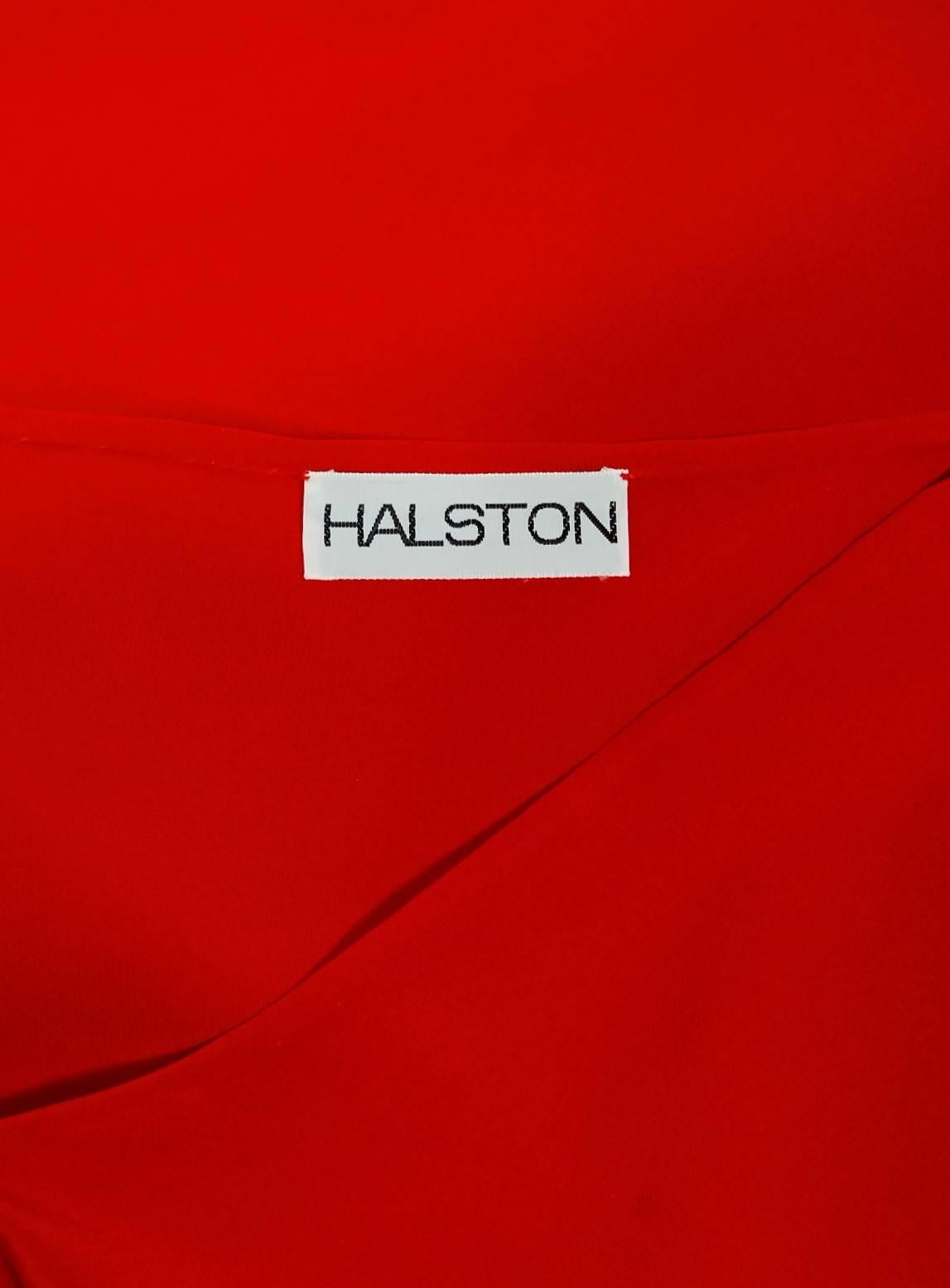 1977 Halston Couture Red Silk Asymmetric Billow-Sleeve Belted Bias Cut Dress  2