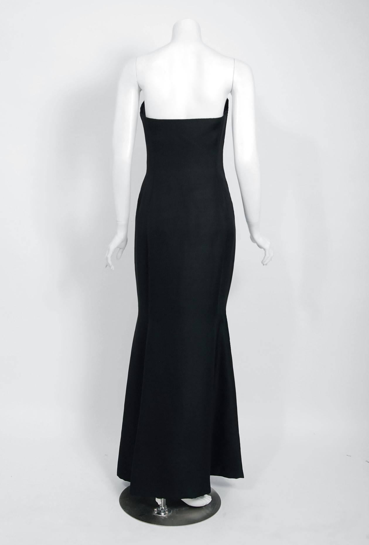 1979 Givenchy Haute-Couture Black Silk Linen Strapless Hourglass Mermaid Gown  2