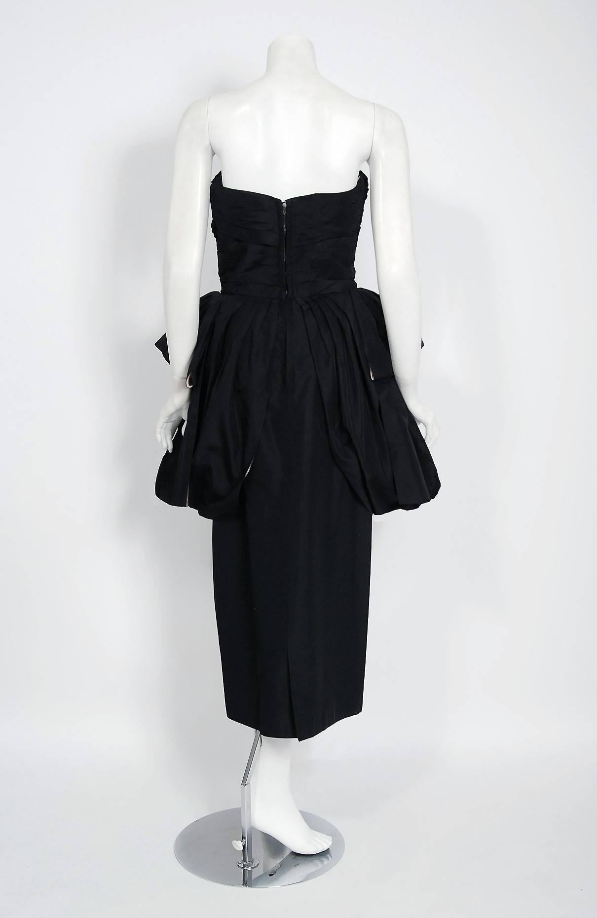 strapless black peplum dress