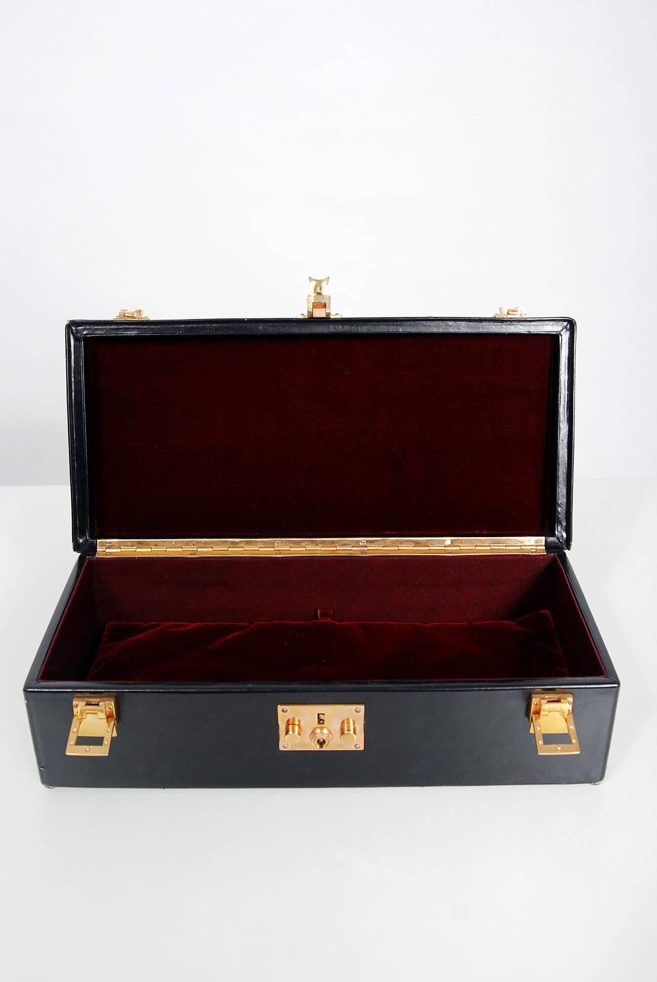 Hermes Paris Rare Black Leather Sac Mallette Two Tier Travel Case Handbag:: 1970s 1