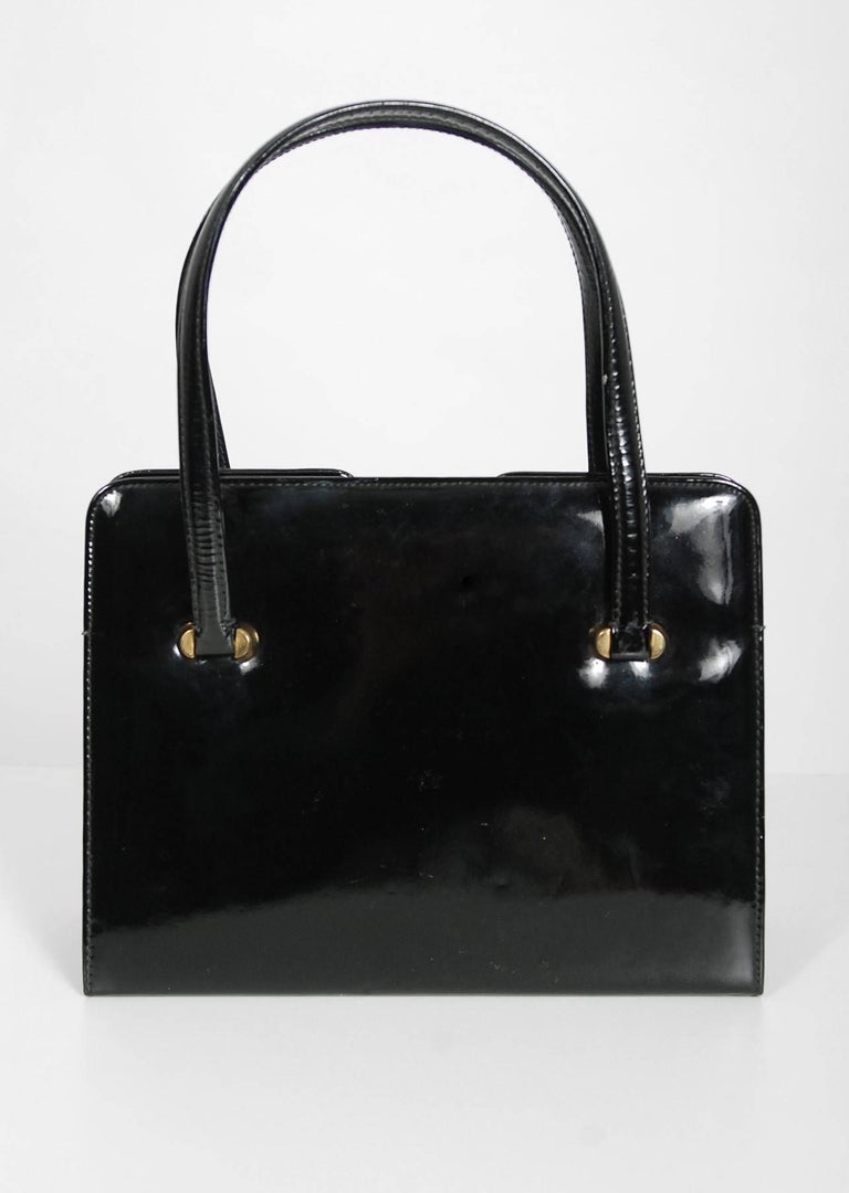 1960&#39;s Gucci Rare Black Patent Leather Lock and Key Structured Handbag Purse at 1stdibs