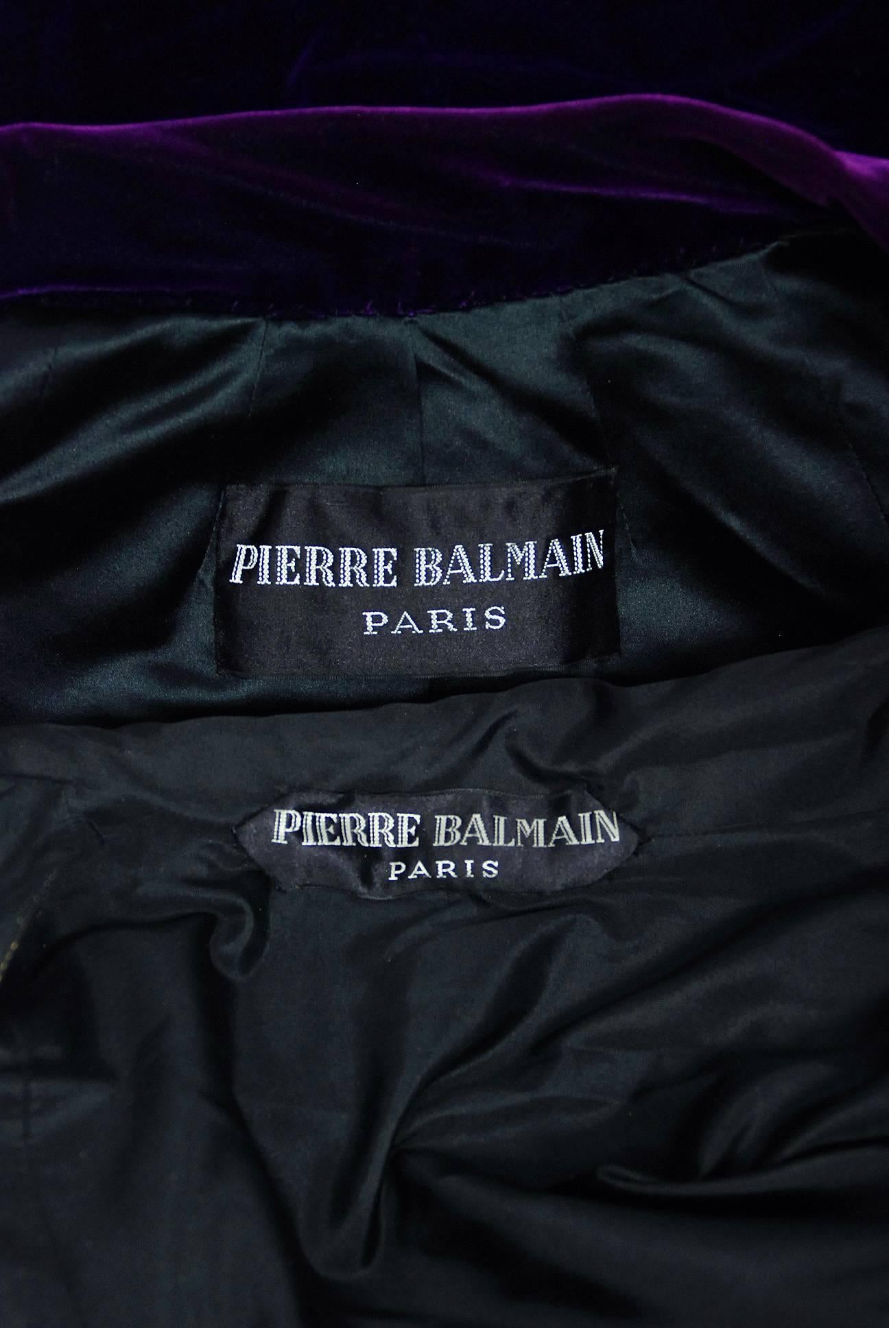 Vintage 1970 Pierre Balmain Haute Couture Purple Velvet Gown & Full-Length Cape 3