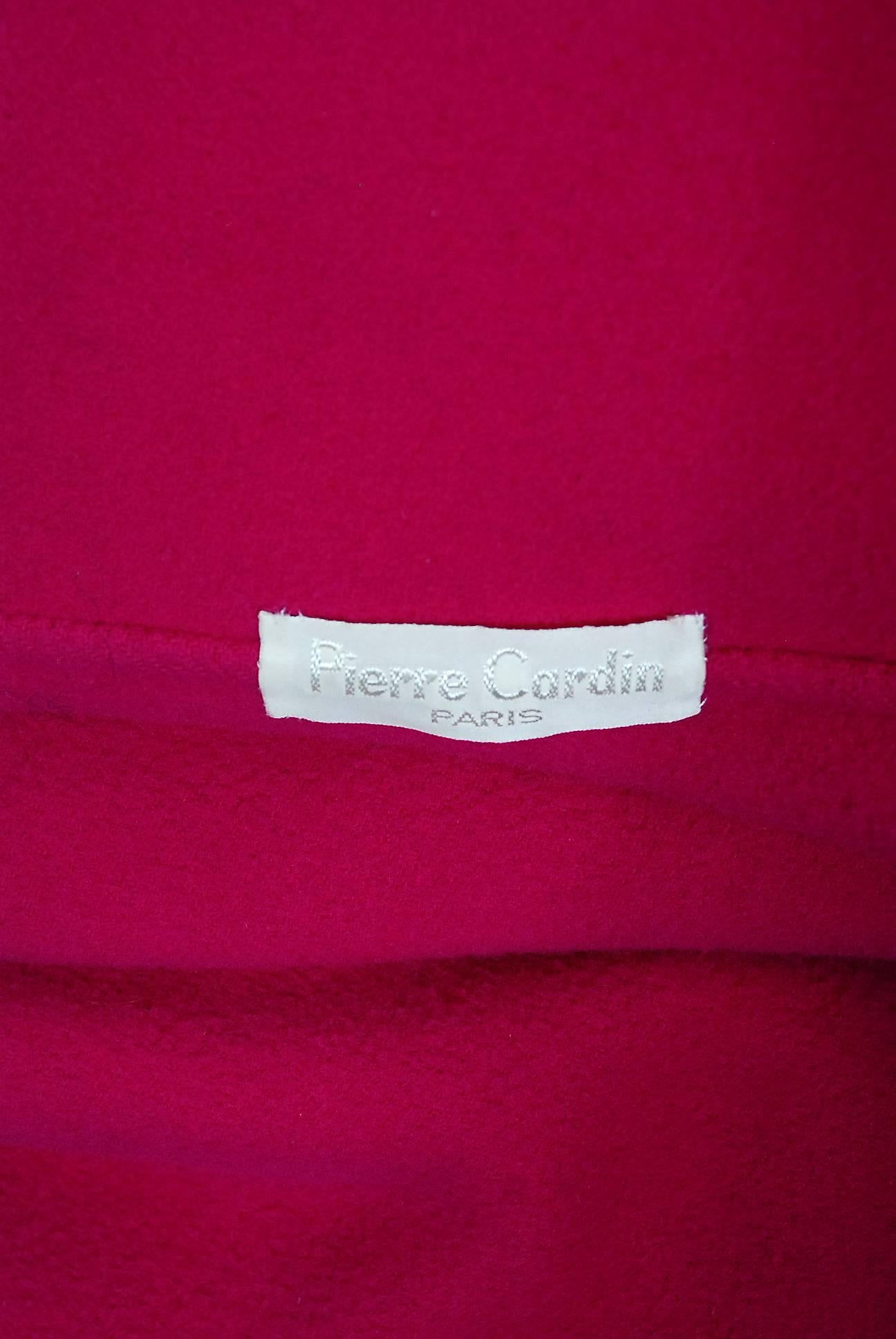 1987 Pierre Cardin Haute-Couture Magenta Pink Wool Avant Garde Fin-Back Coat  5