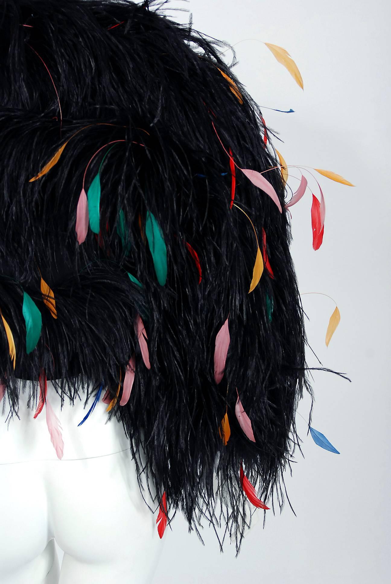 1977 Bill Blass Couture Ostrich Feather Rainbow Cropped Bolero Jacket 2