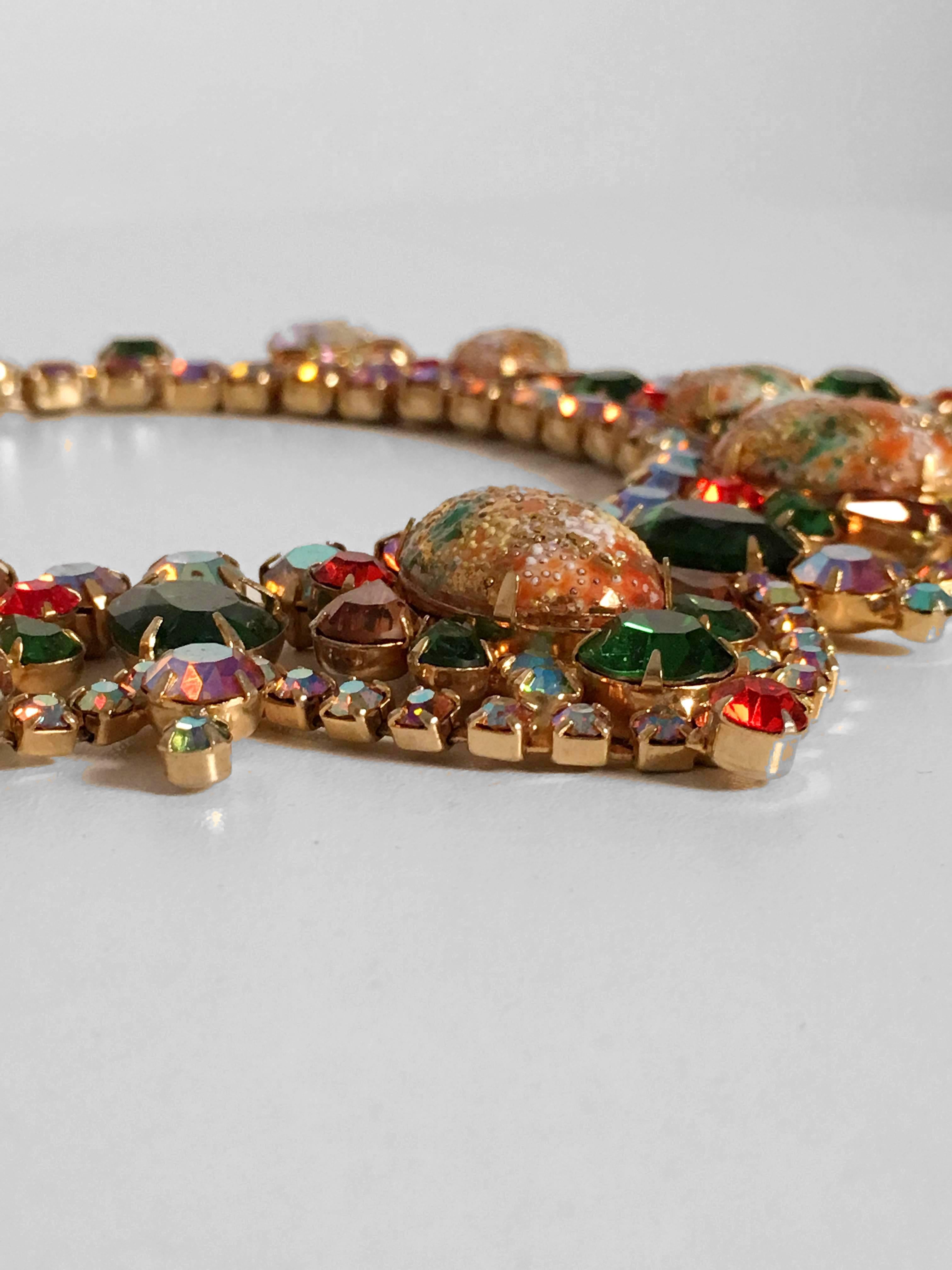 Women's 1960's Juliana Easter Egg Colorful Bib-Necklace Earrings Brooch Parure Set