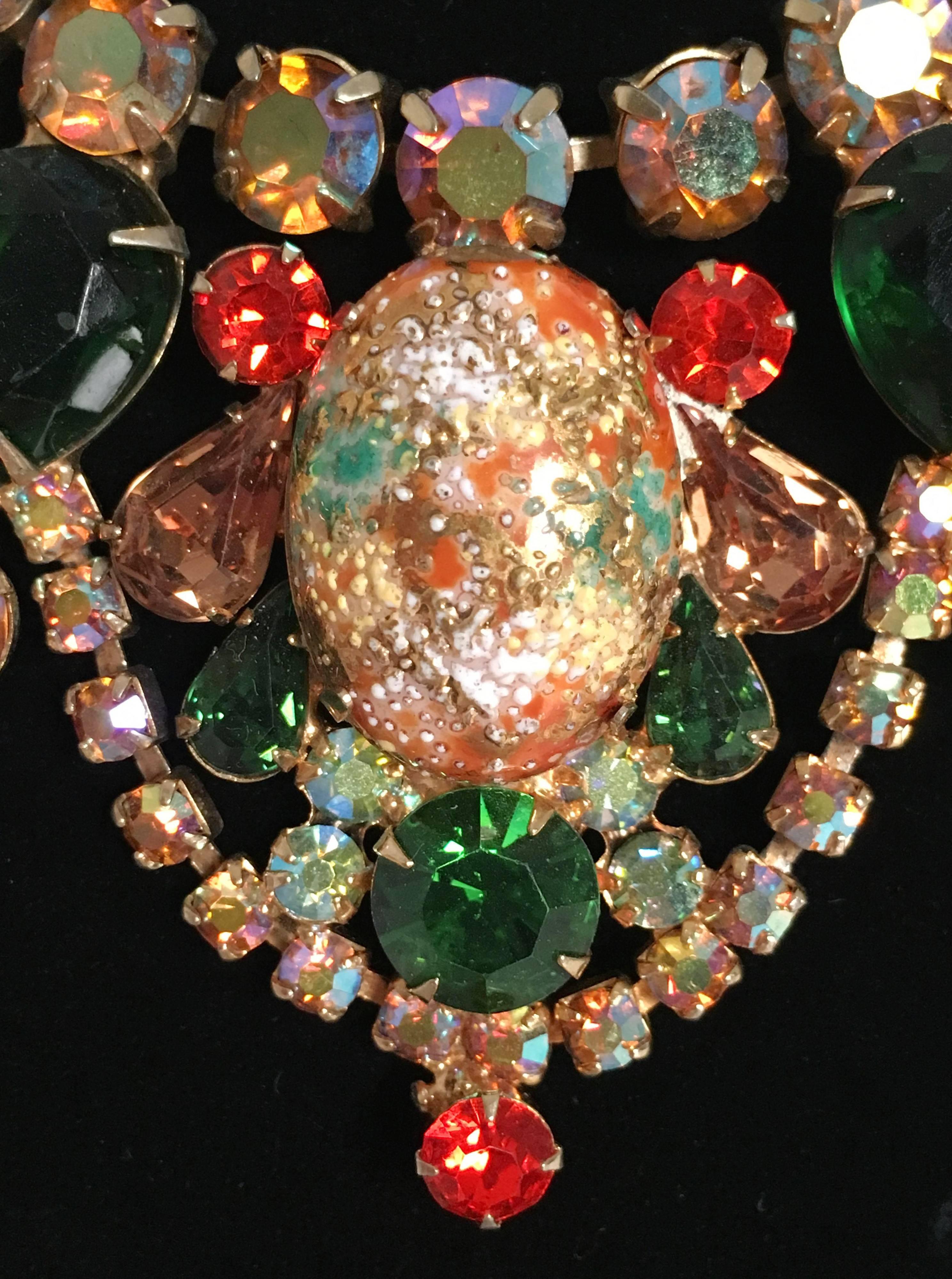 1960's Juliana Easter Egg Colorful Bib-Necklace Earrings Brooch Parure Set 3