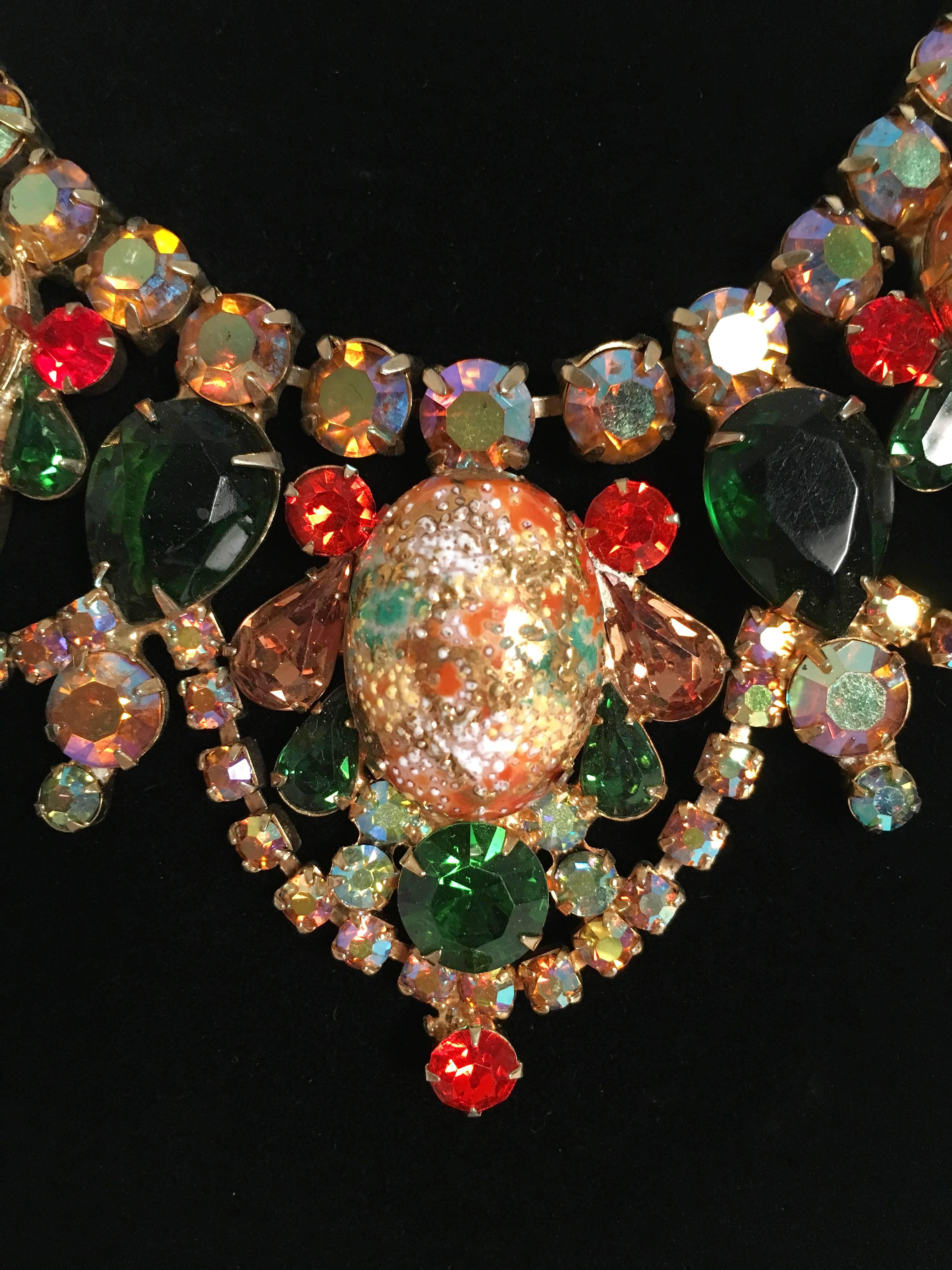 1960's Juliana Easter Egg Colorful Bib-Necklace Earrings Brooch Parure Set 2