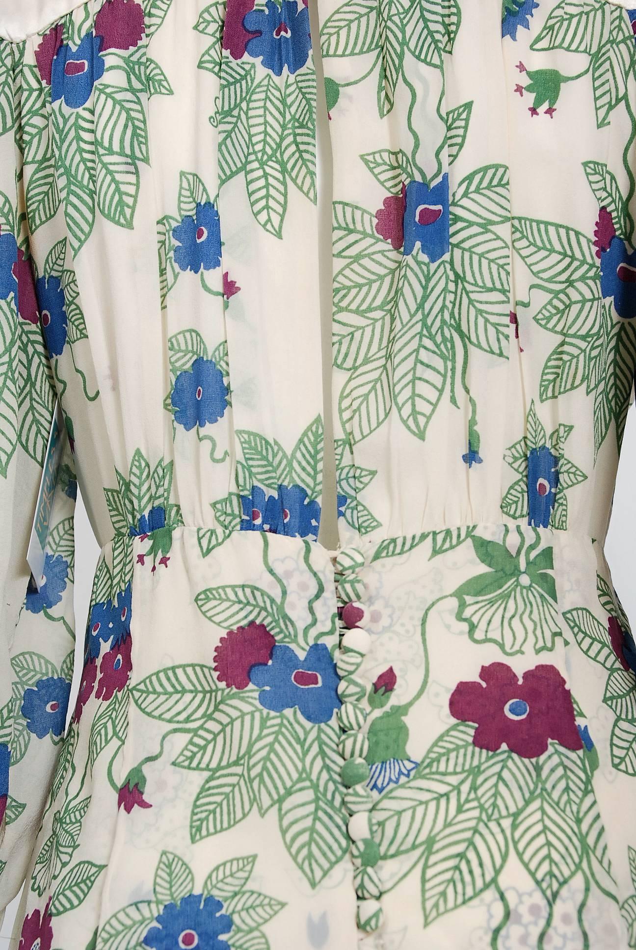 1973 Ossie Clark Couture Celia Birtwell Floral Print Tiered Silk Chiffon Dress 3
