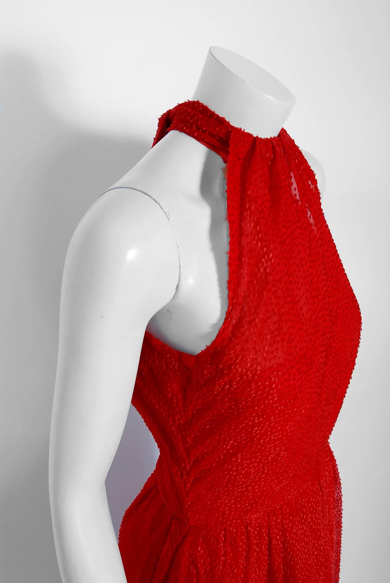 red criss cross halter dress