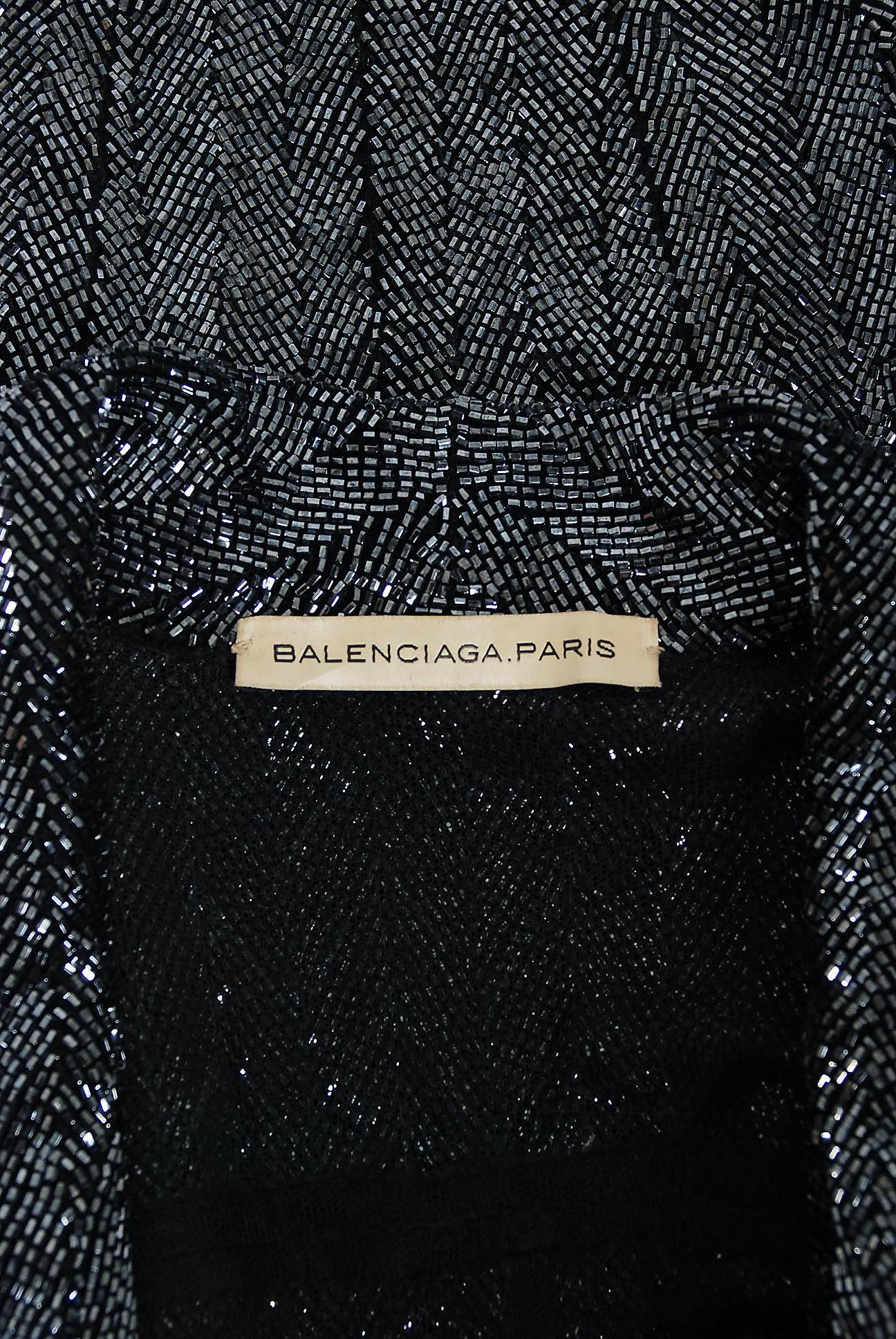 2005 Balenciaga Runway Couture Lesage Beaded Black Sculpted Tuxedo Blazer Jacket 5