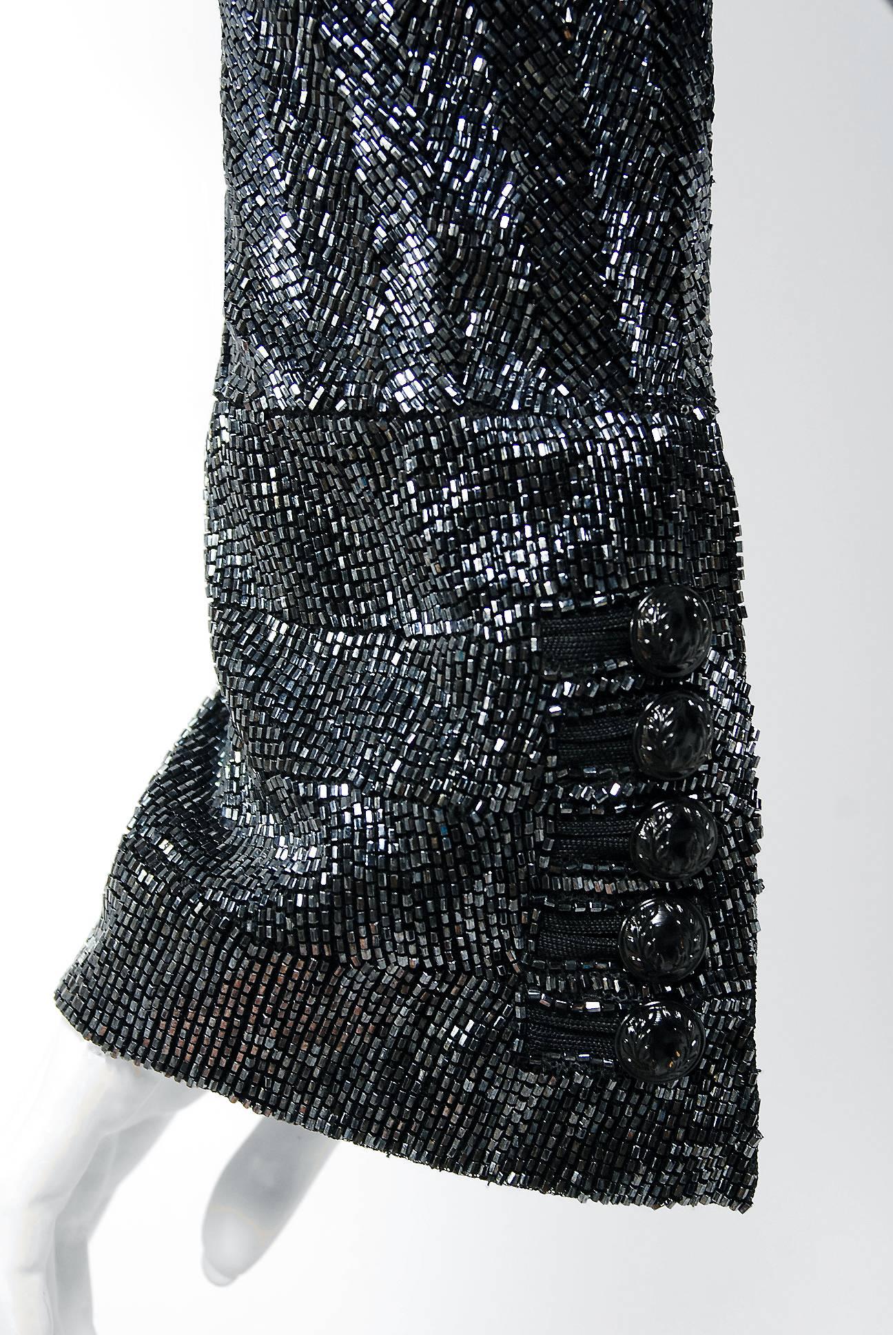 Women's 2005 Balenciaga Runway Couture Lesage Beaded Black Sculpted Tuxedo Blazer Jacket