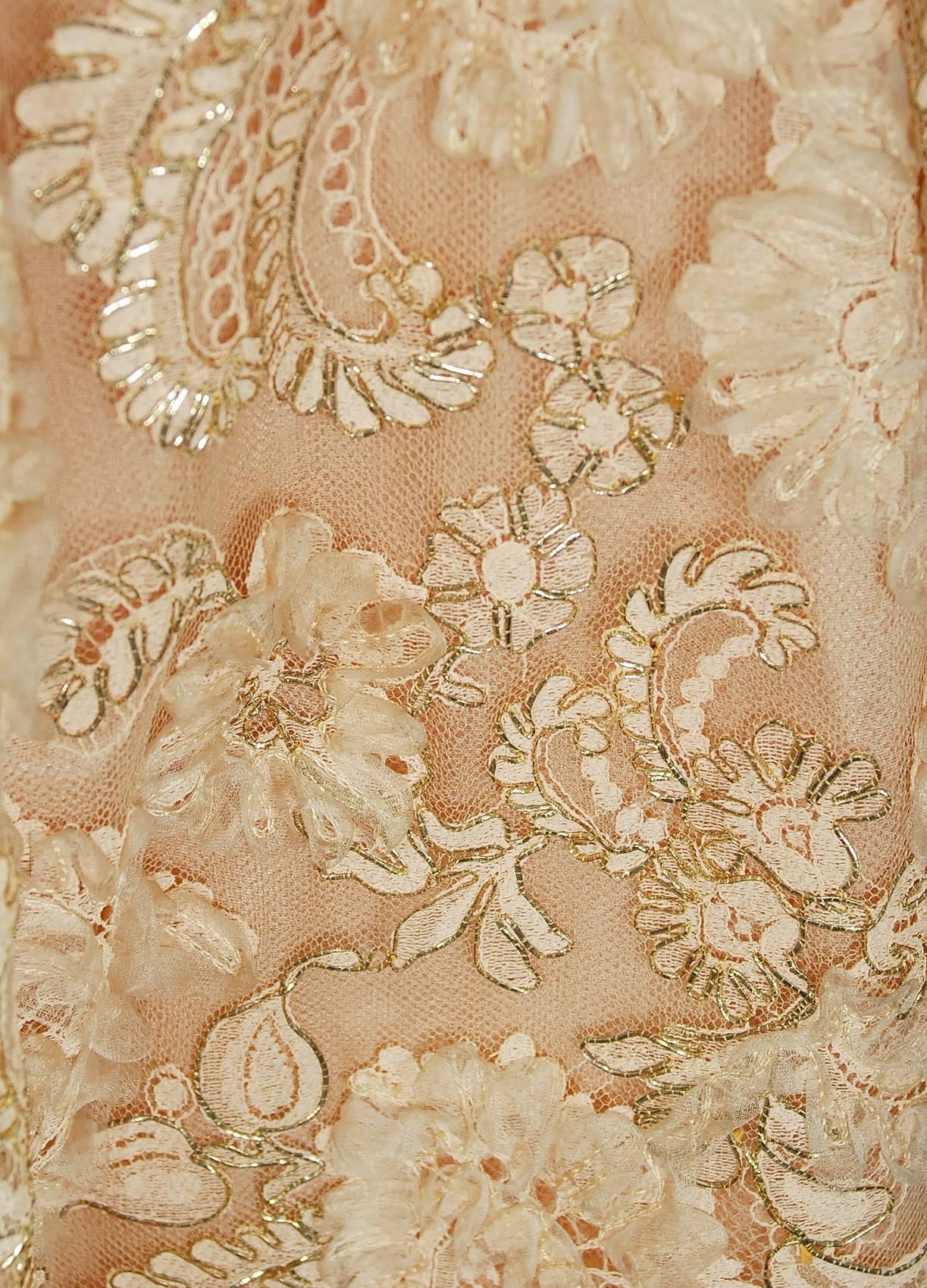 Vintage 1950's Rudolf Couture Metallic Peach Lace and Satin Scalloped ...