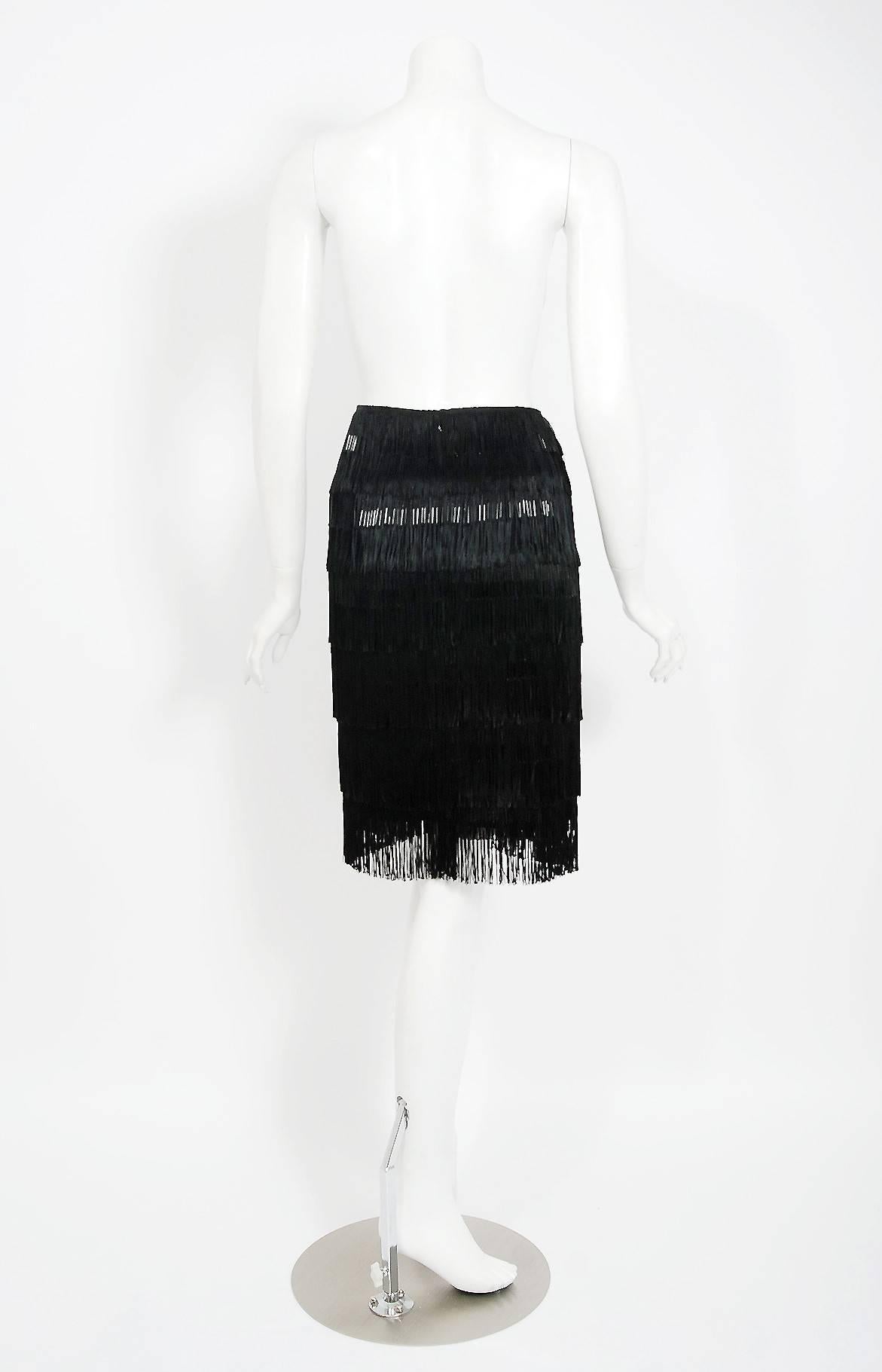 2005 Alexander McQueen Documented Black Beaded Silk Tiered Fringe Flapper Skirt 2