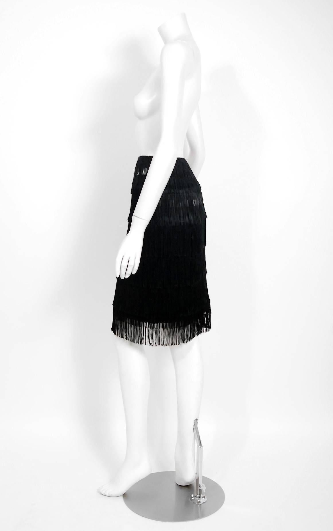 2005 Alexander McQueen Documented Black Beaded Silk Tiered Fringe Flapper Skirt 1