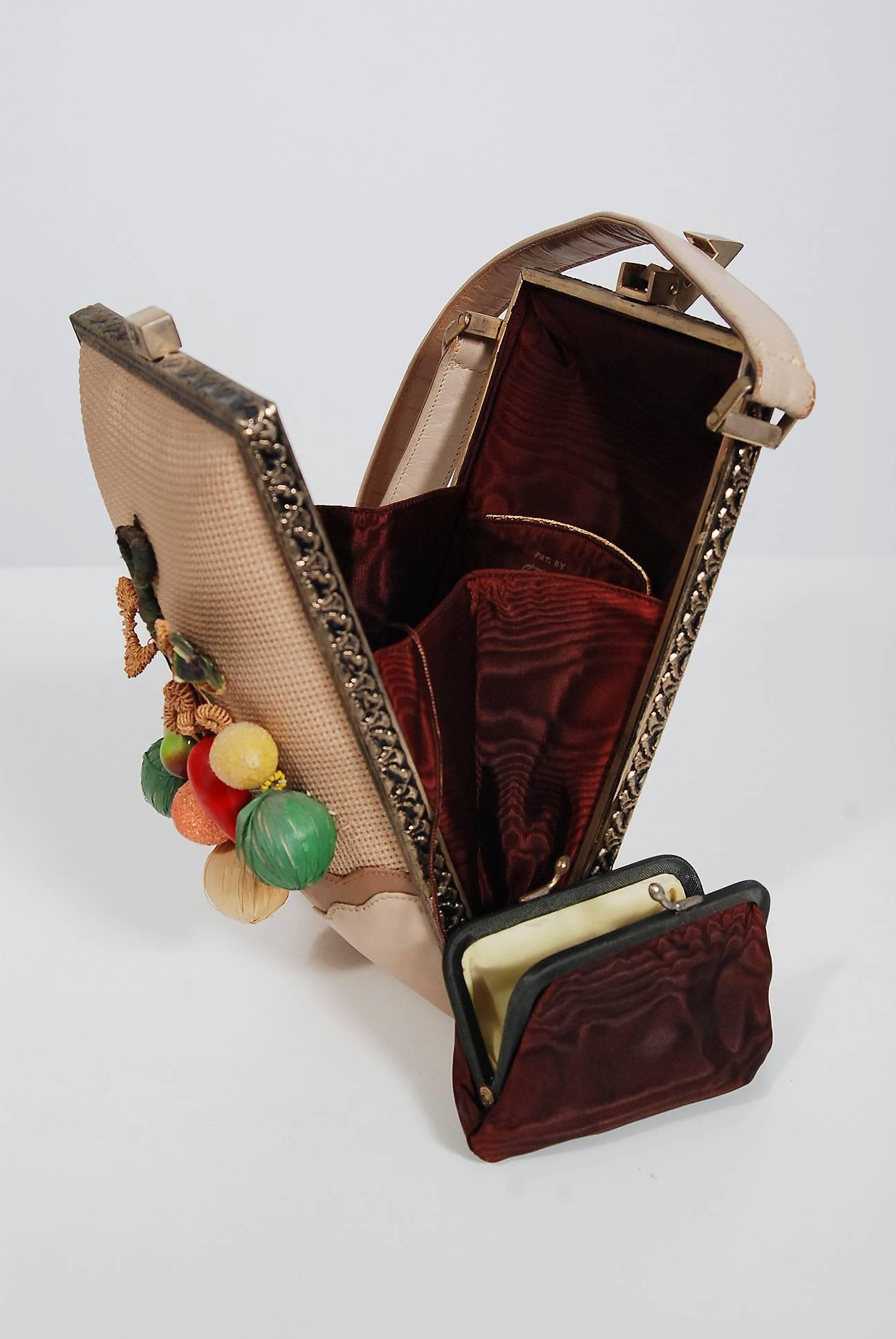 1940's Colorful Fruit Applique Novelty Leather Peep-Toe Heels & Matching Purse 5