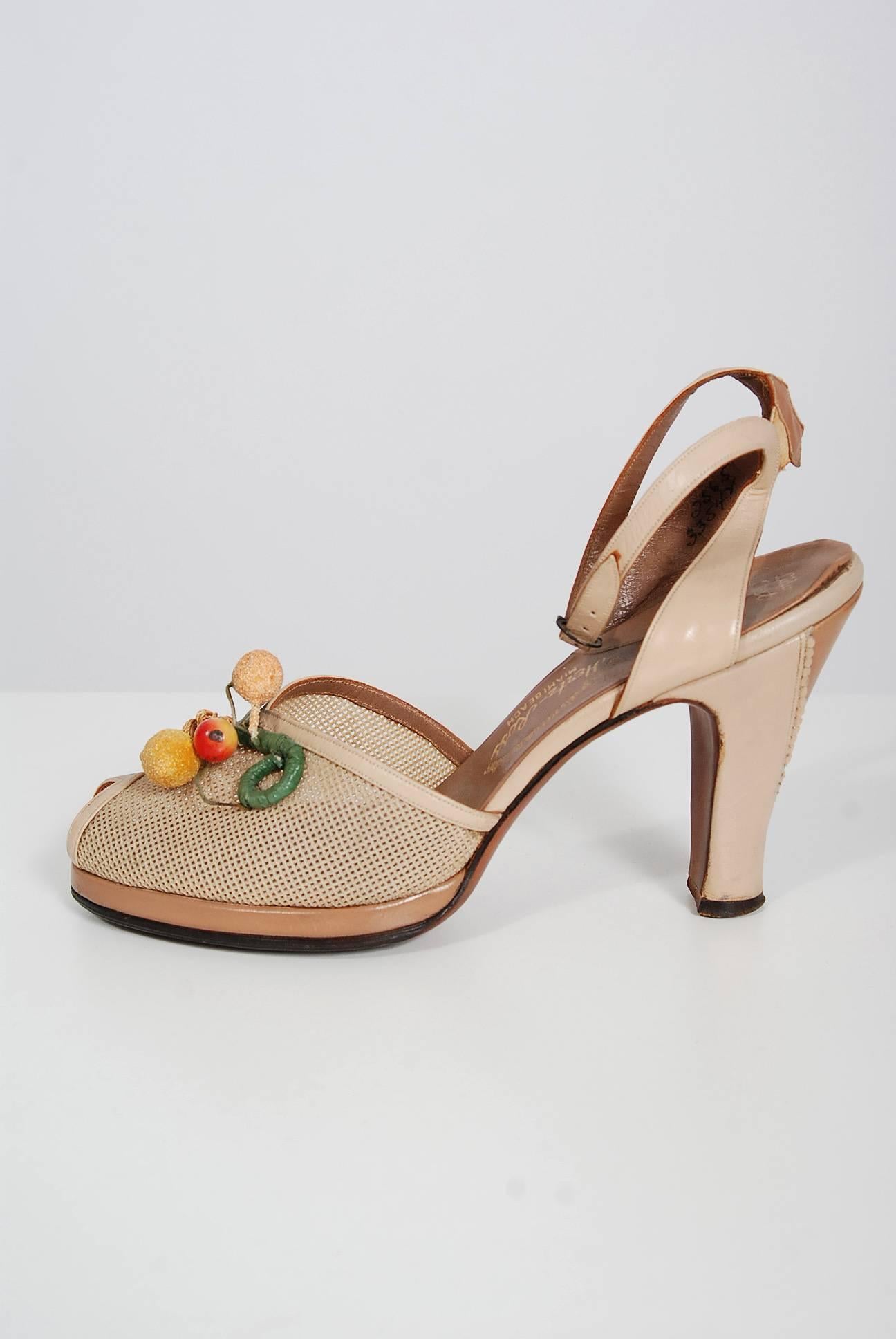 1940's Colorful Fruit Applique Novelty Leather Peep-Toe Heels & Matching Purse 2